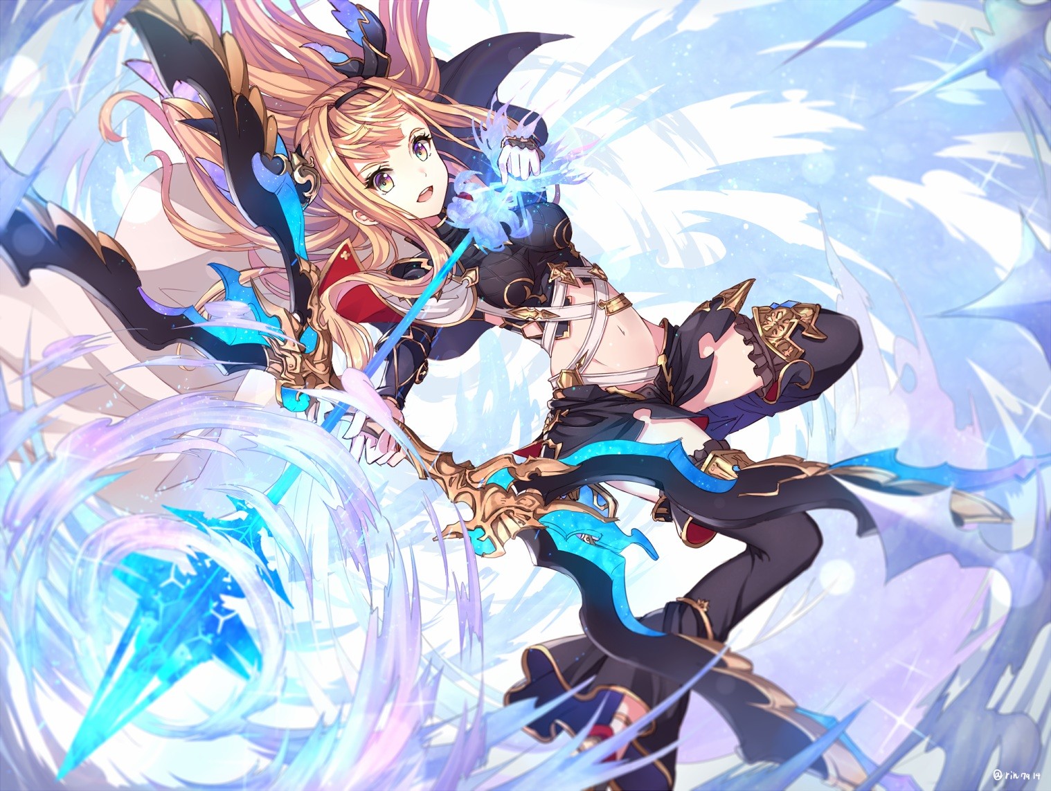 Granblue Fantasy character with a bow and ice magic HD Wallpaper