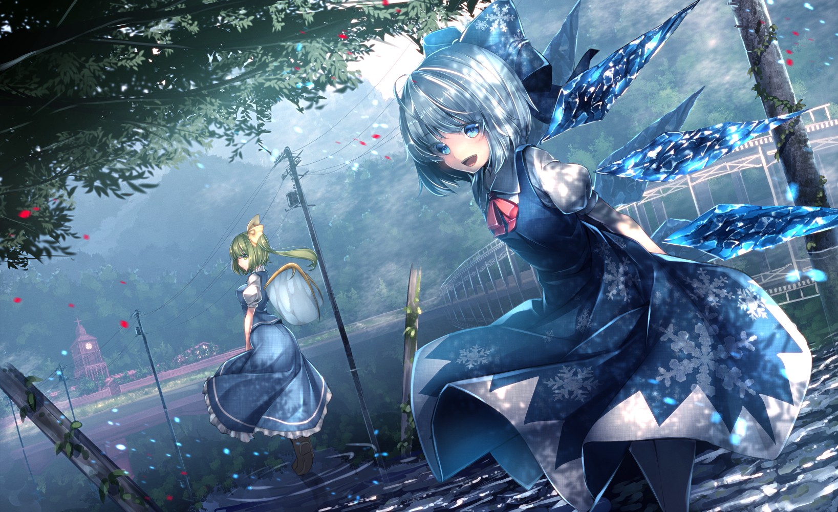 Two anime girls with wings in a forest HD Wallpaper