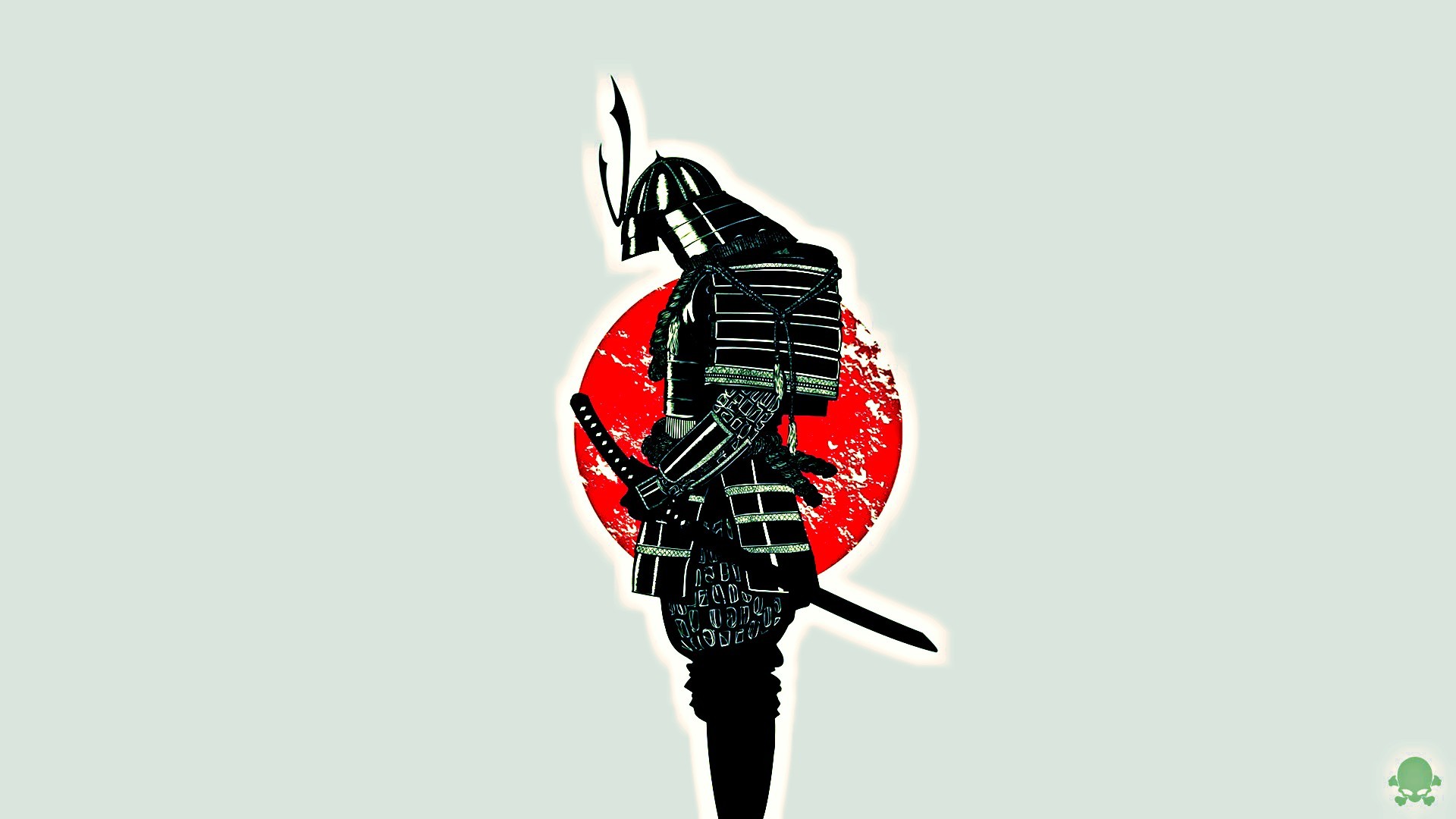 Samurai warrior in front of a Japanese flag HD Wallpaper