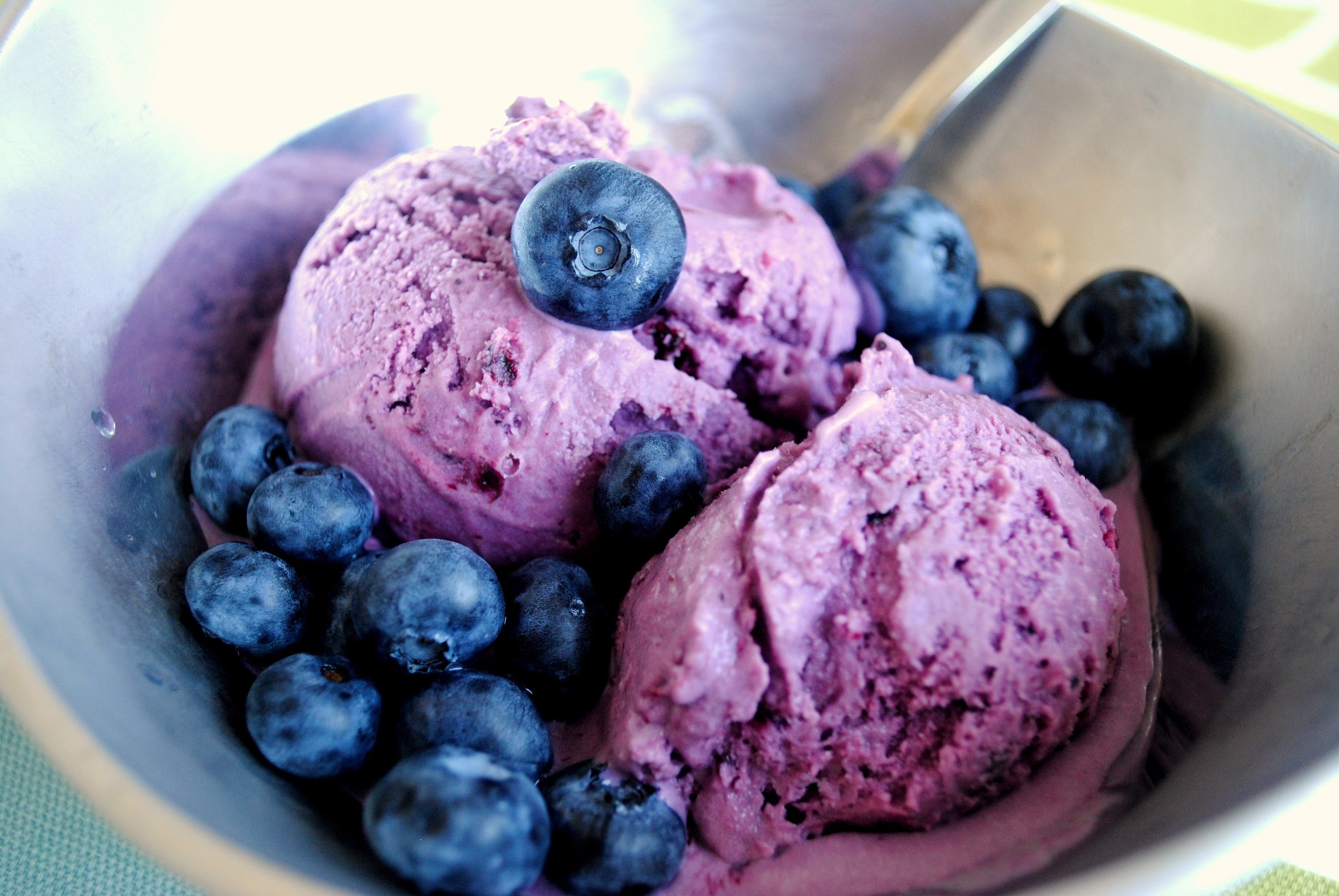 Blueberry ice cream with fresh blueberries in a bowl HD Wallpaper