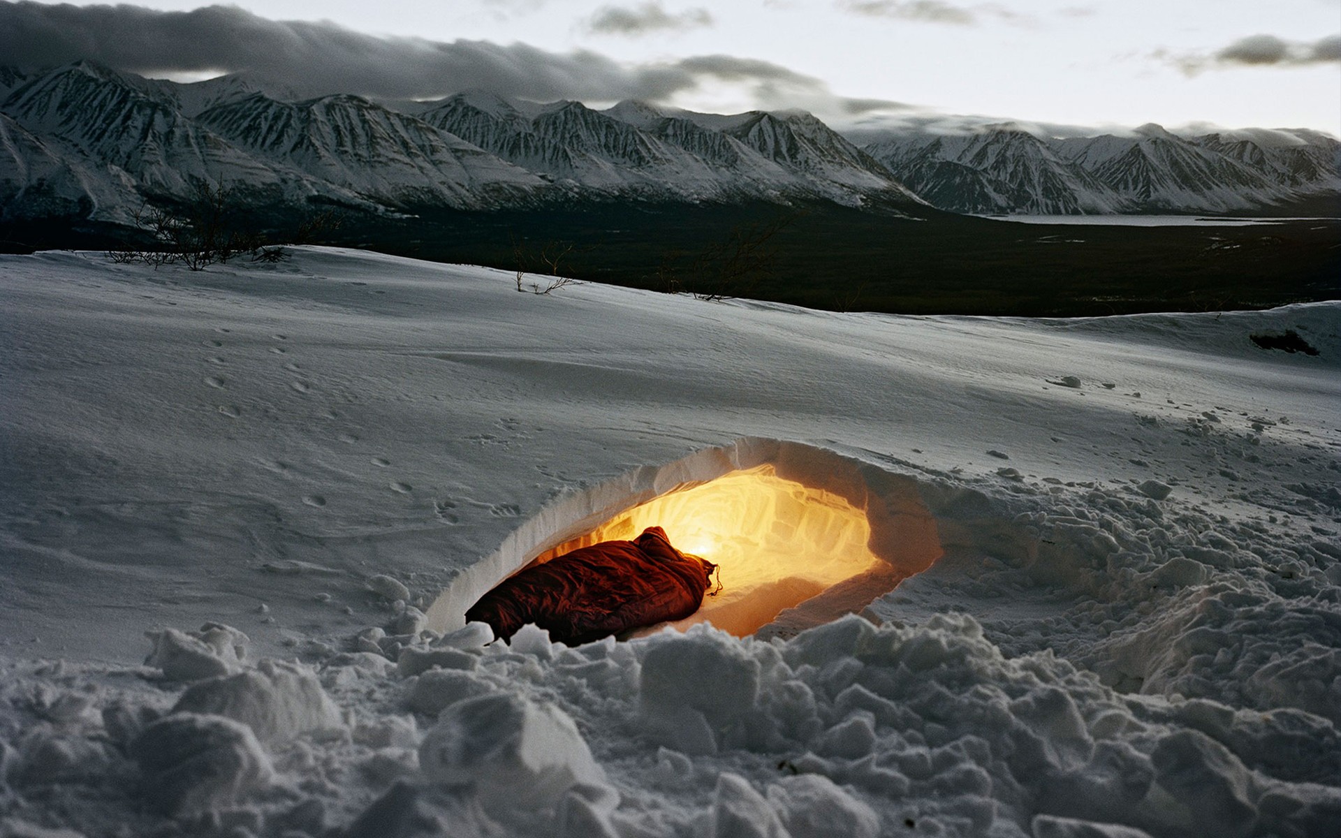 Winter camping in an igloo in Yukon, Canada HD Wallpaper