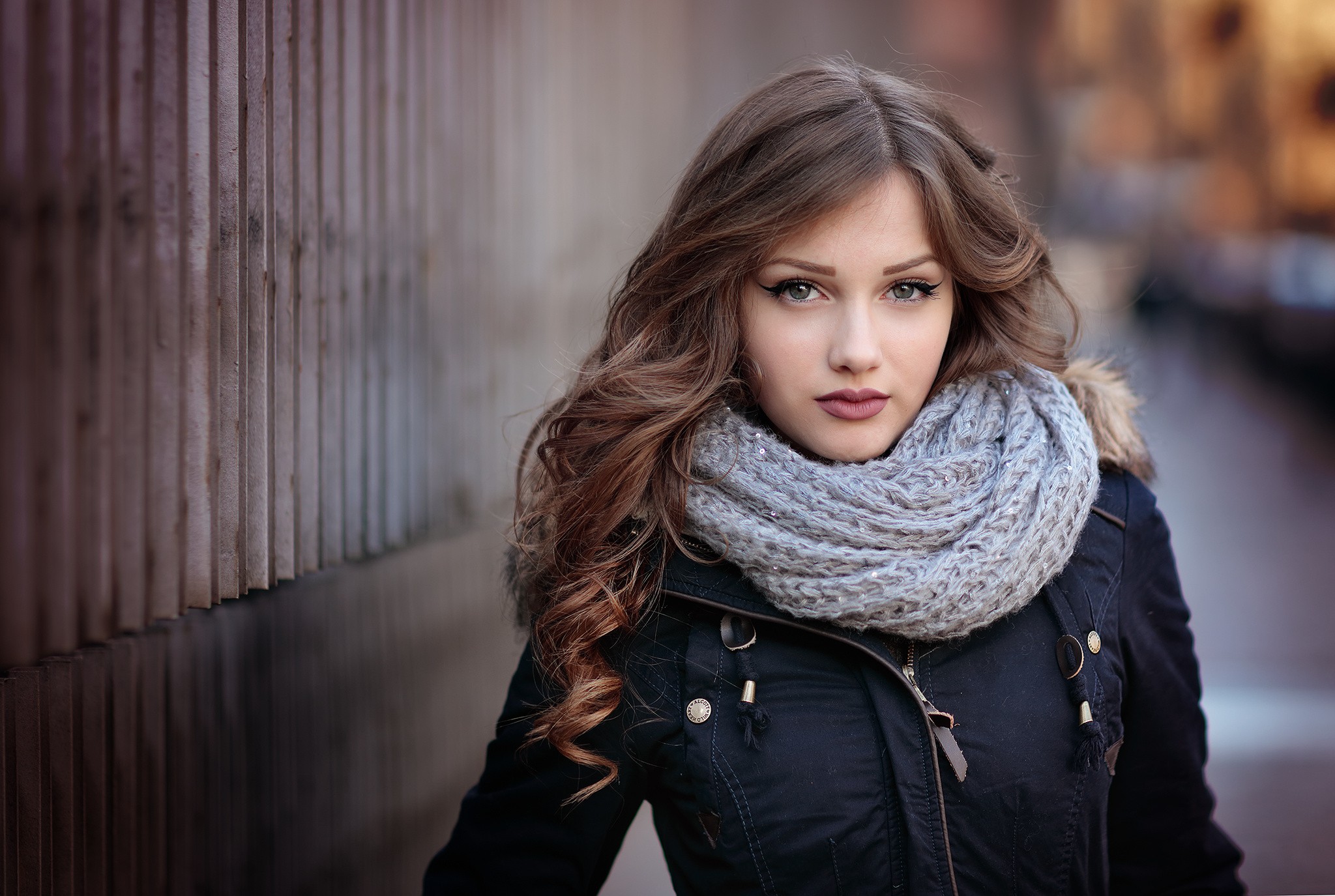 Portrait of a young woman with a scarf HD Wallpaper