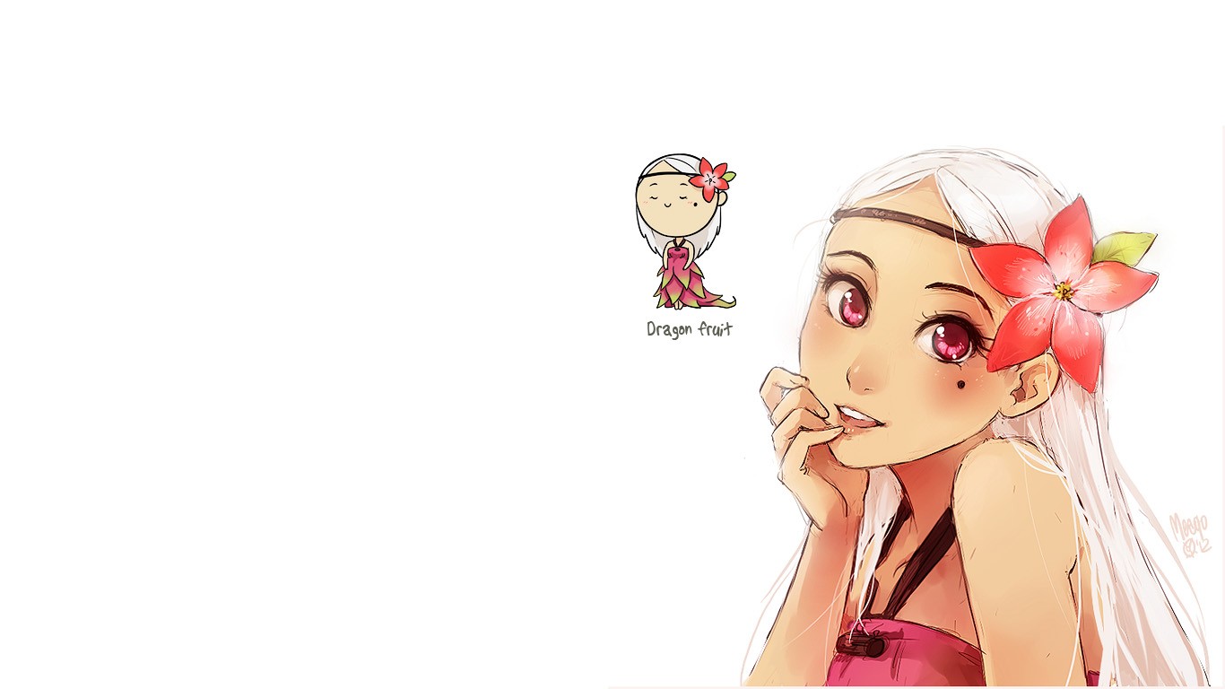 Anime girl with dragon fruit motif HD Wallpaper