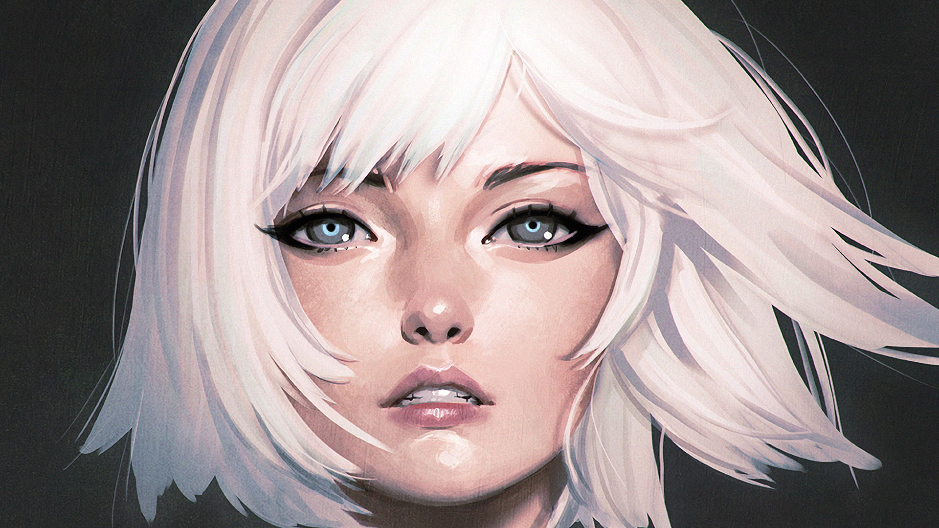 Portrait of a woman with white hair by Ilya Kuvshinov HD Wallpaper