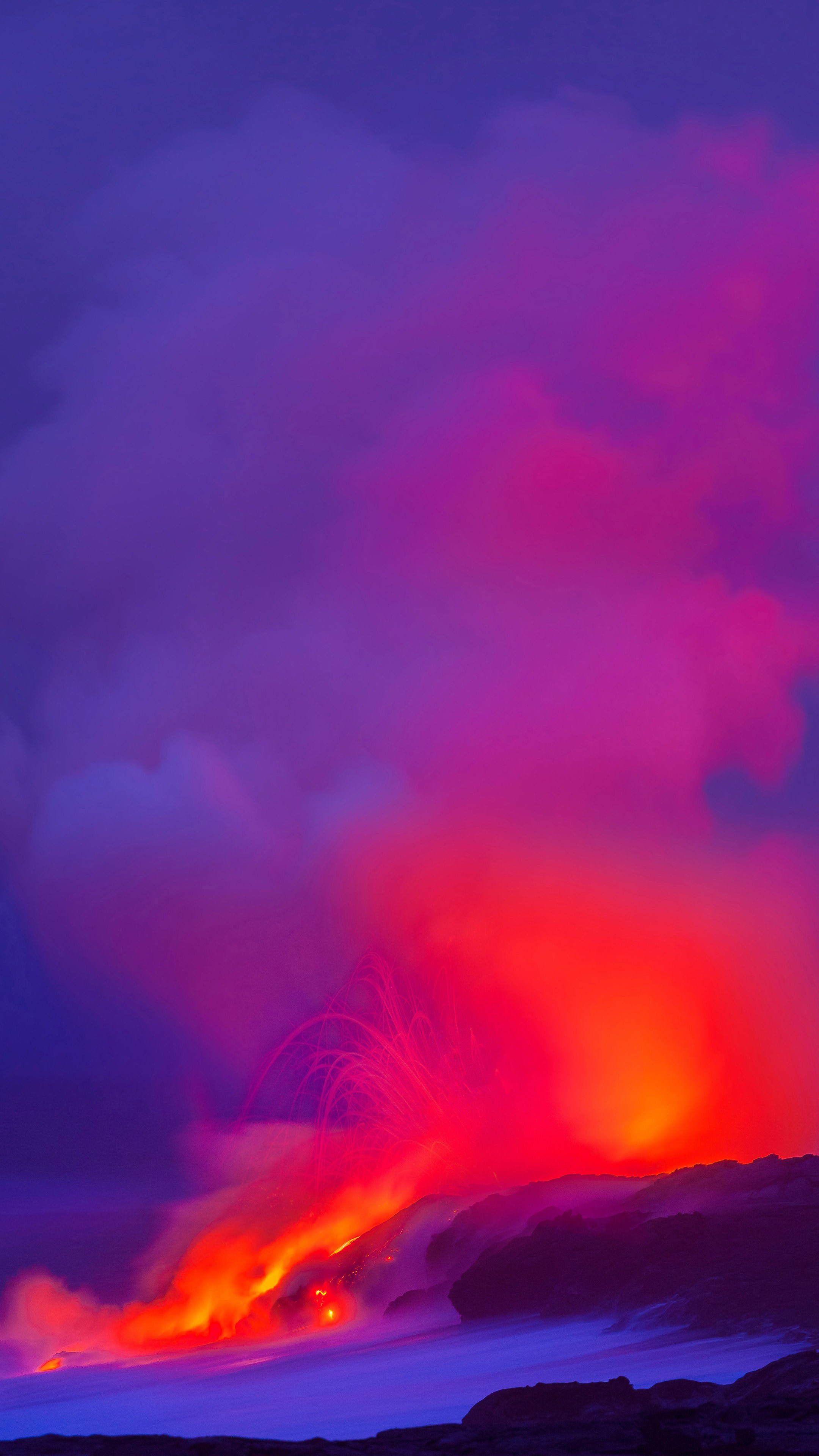 Volcano erupting with lava and smoke HD Wallpaper