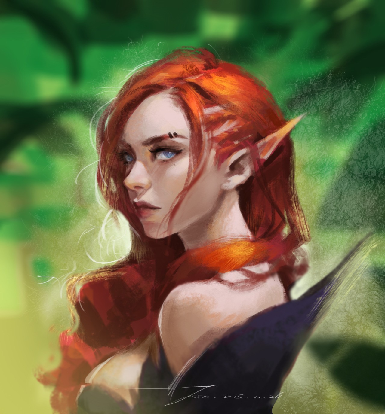 Elf woman with red hair and blue eyes HD Wallpaper