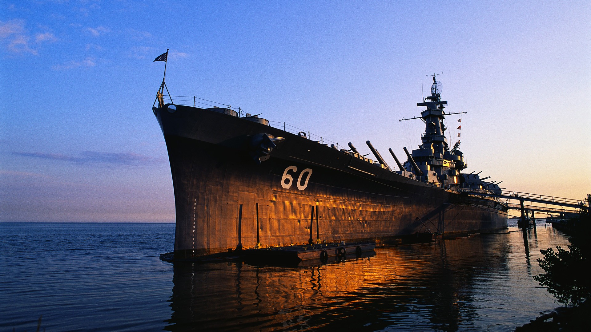 USS Alabama Battleship at Sunset HD Wallpaper