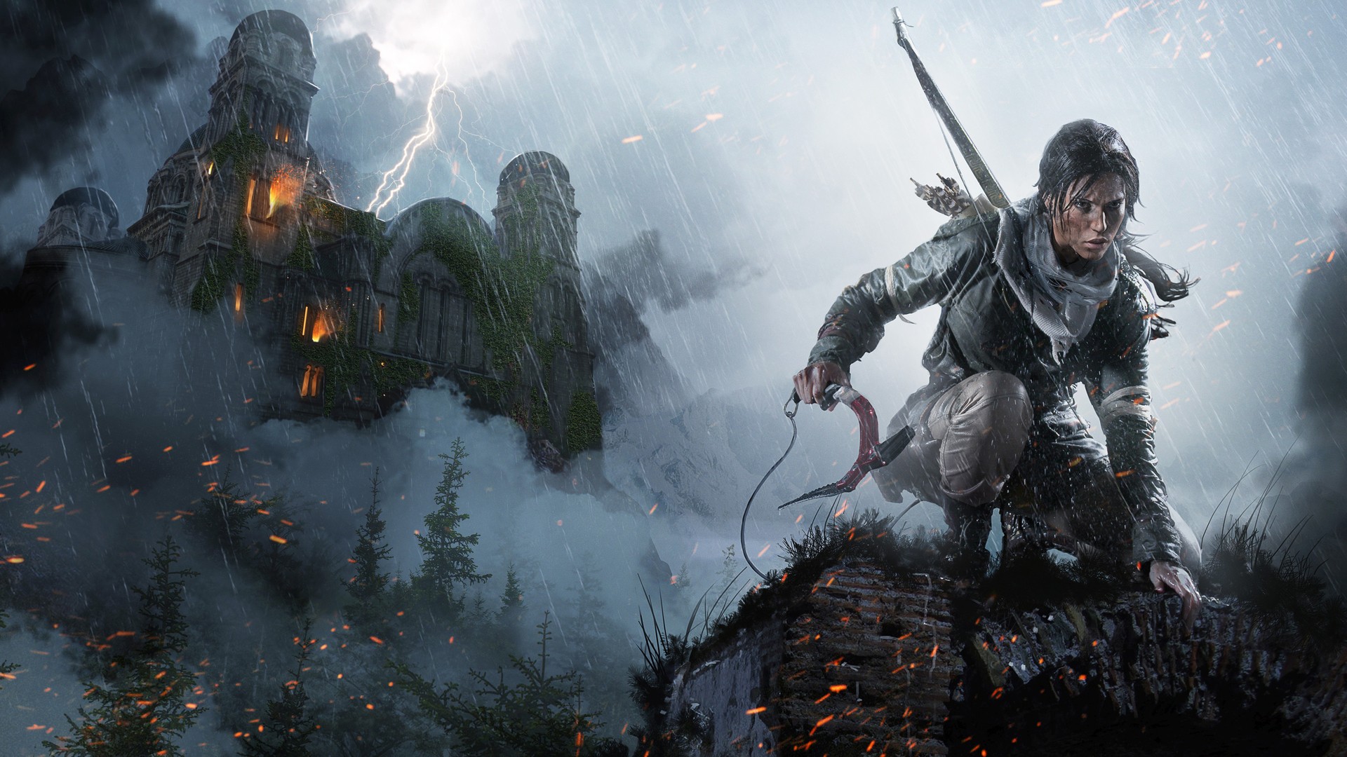 Lara Croft in Tomb Raider during a storm HD Wallpaper
