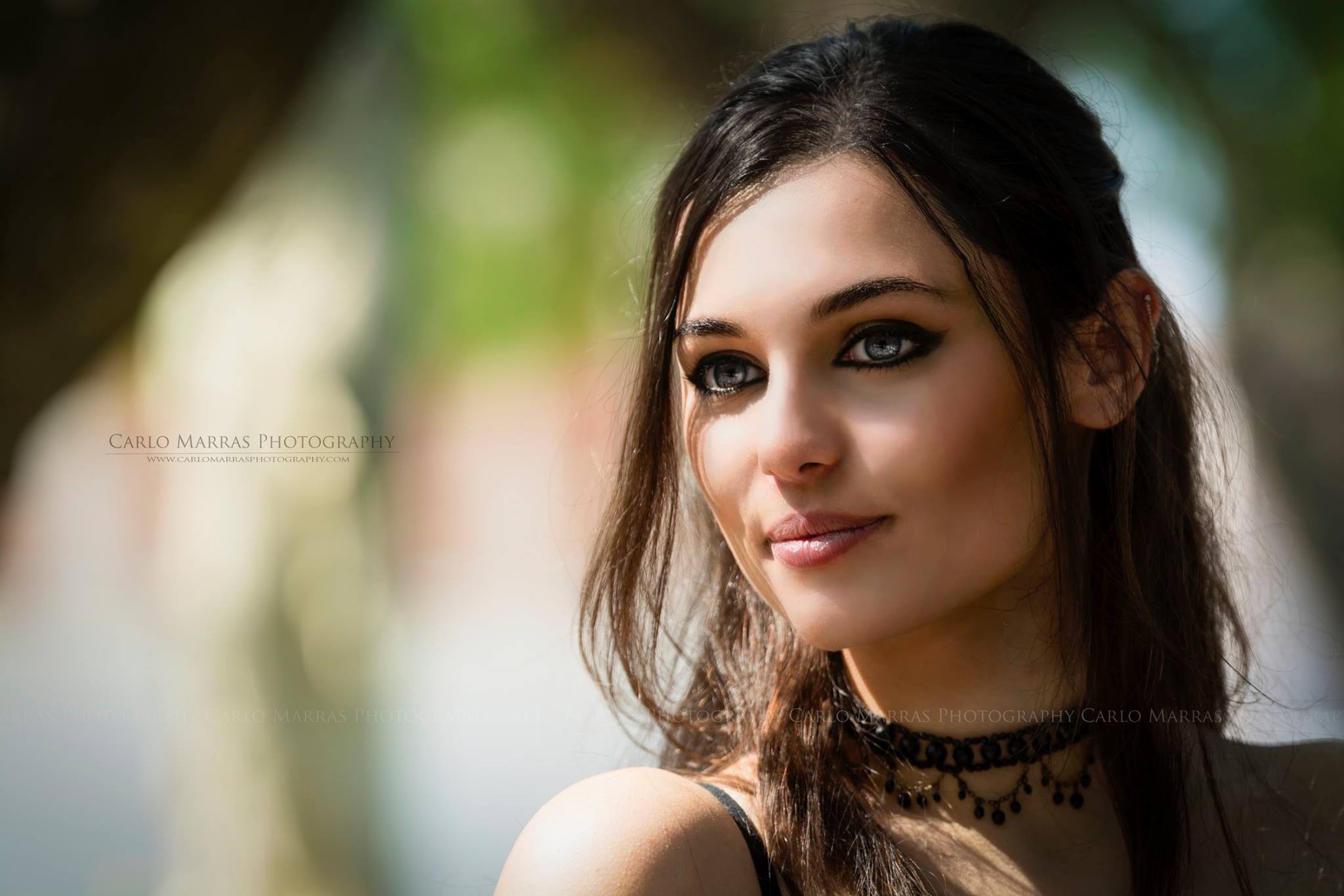 Woman with dark hair and choker necklace HD Wallpaper