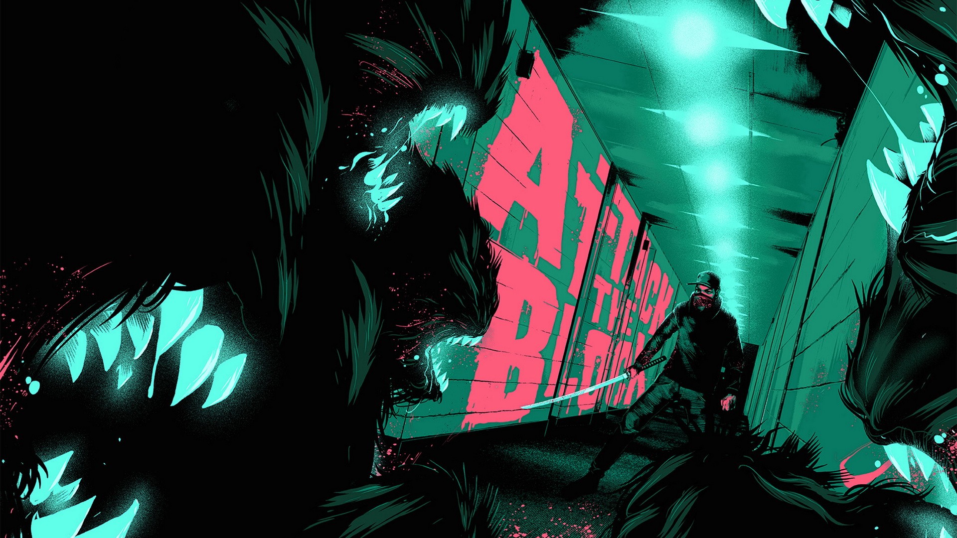Man with katana fights creatures in Attack the Block HD Wallpaper