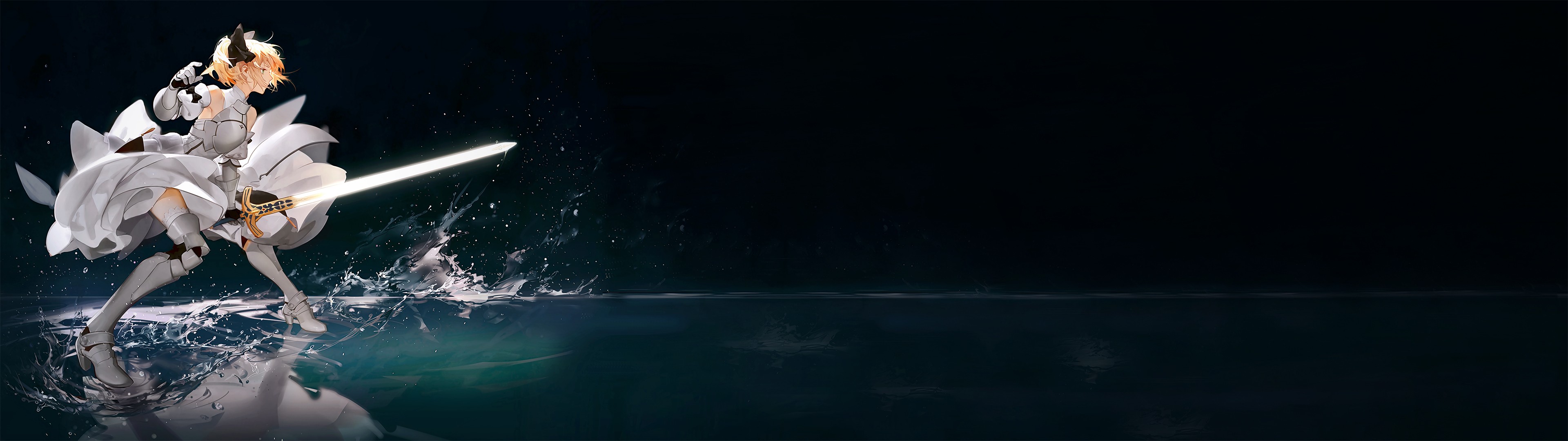 Saber Lily with a glowing sword in water HD Wallpaper