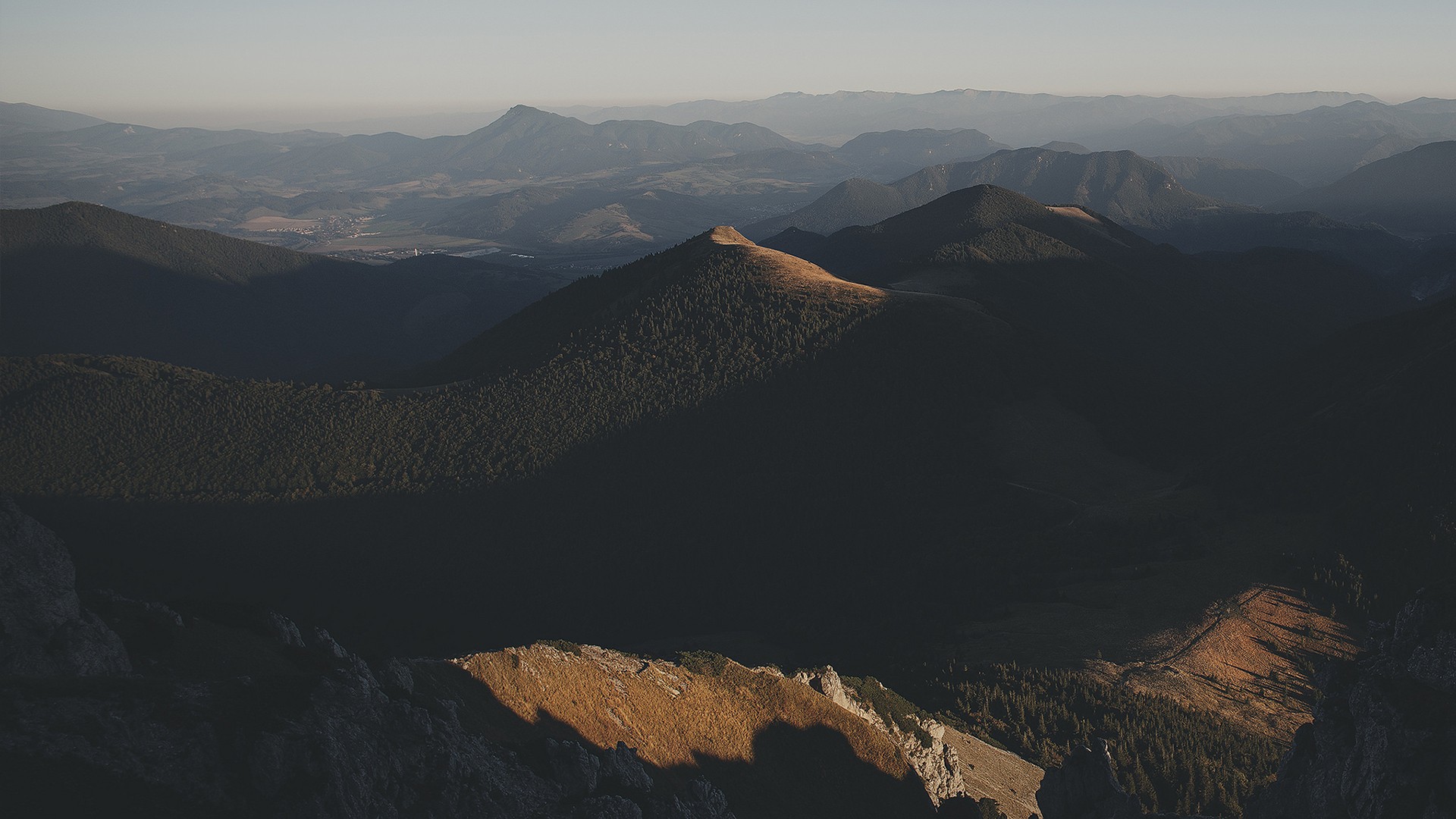Mountain landscape at sunset with shadows HD Wallpaper