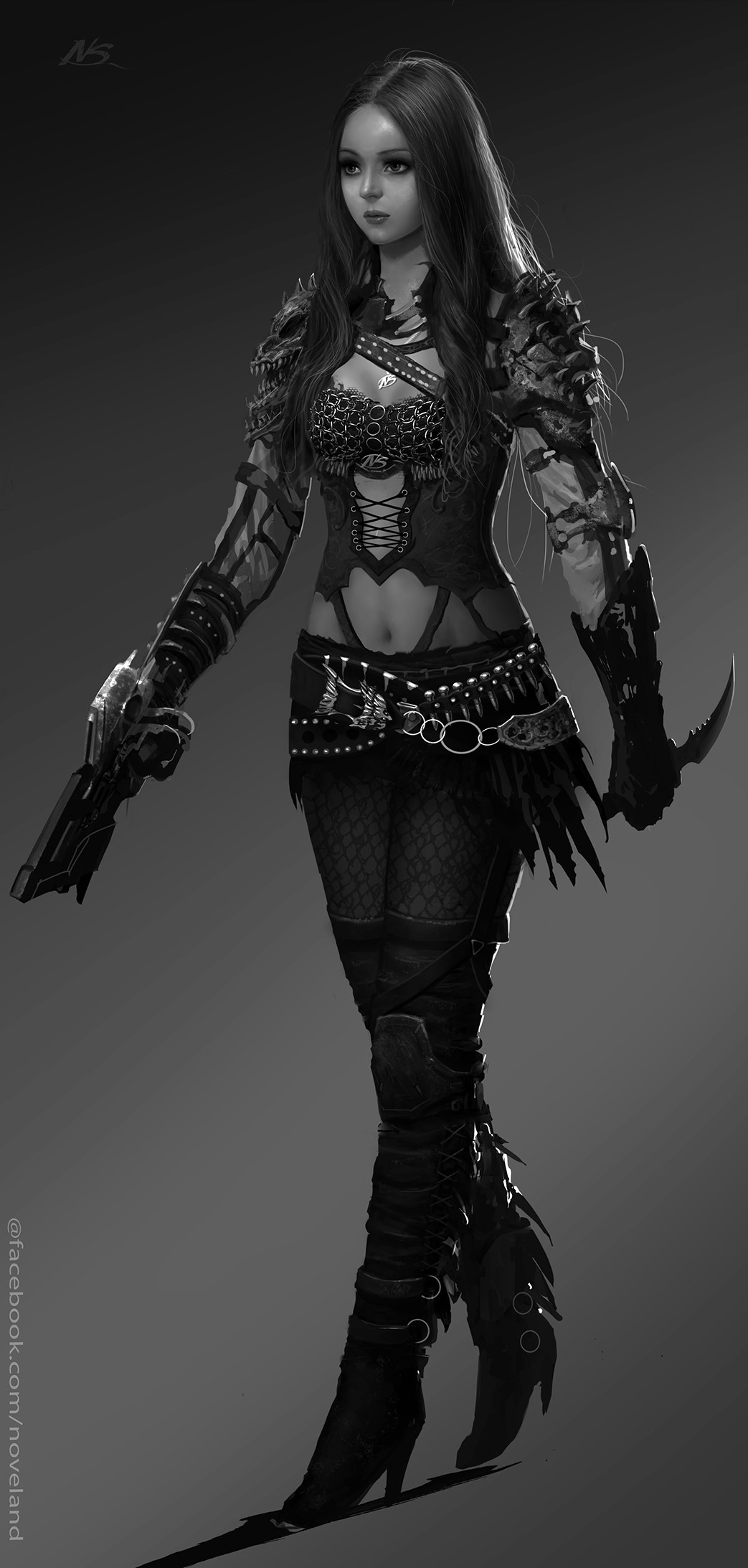 Anime girl in gothic armor with gun and knife HD Wallpaper