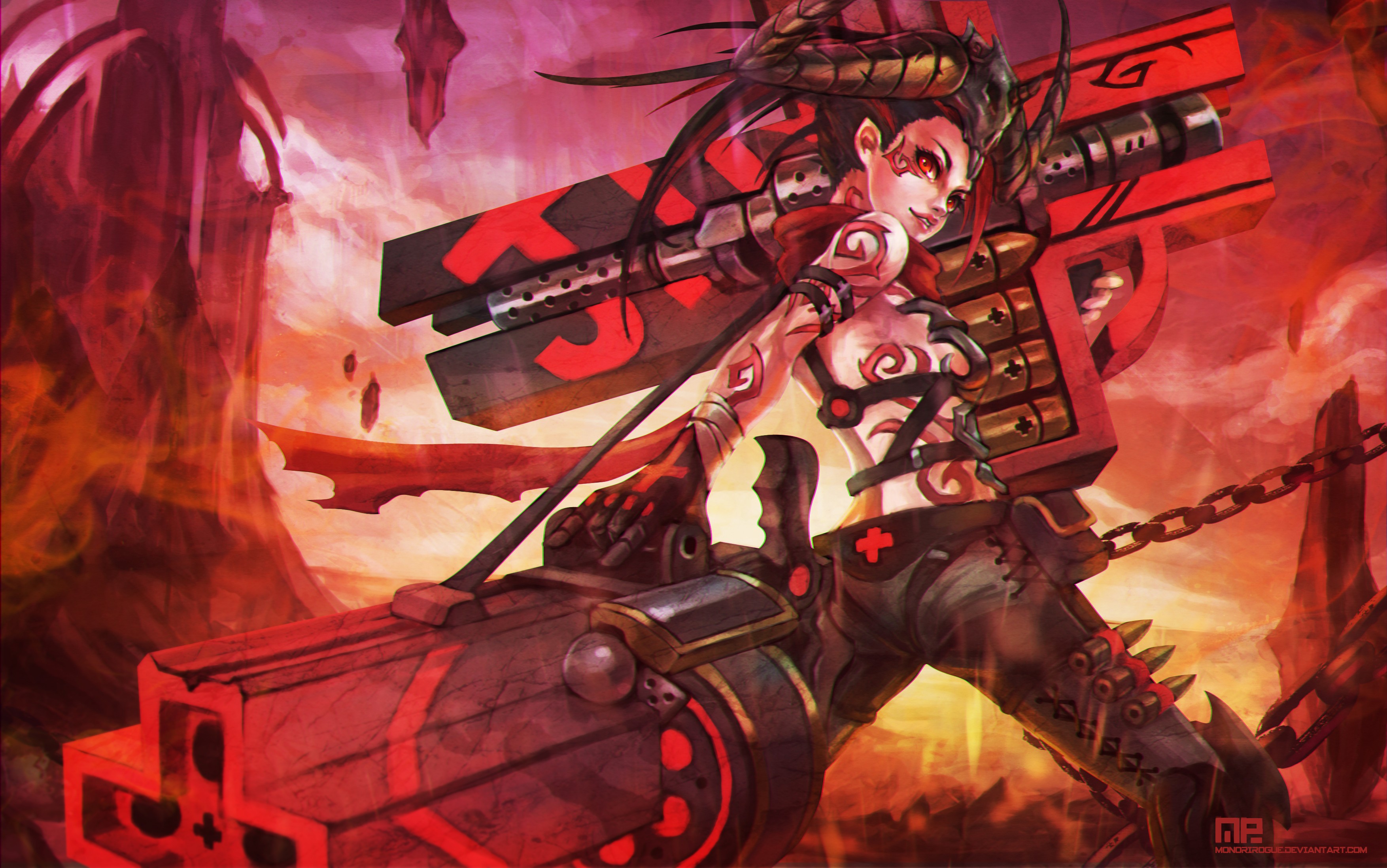 Jinx from League of Legends with a large weapon HD Wallpaper