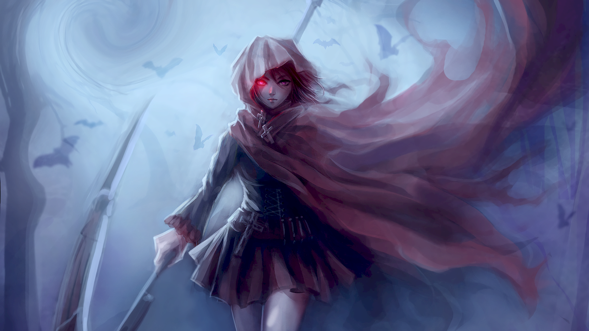 Ruby Rose with a scythe and red eyes HD Wallpaper