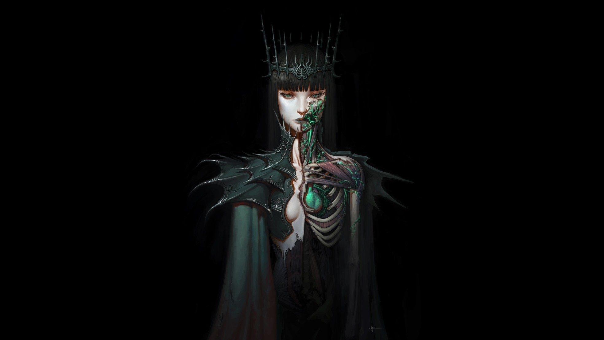 Fantasy art of a dark queen with exposed anatomy HD Wallpaper
