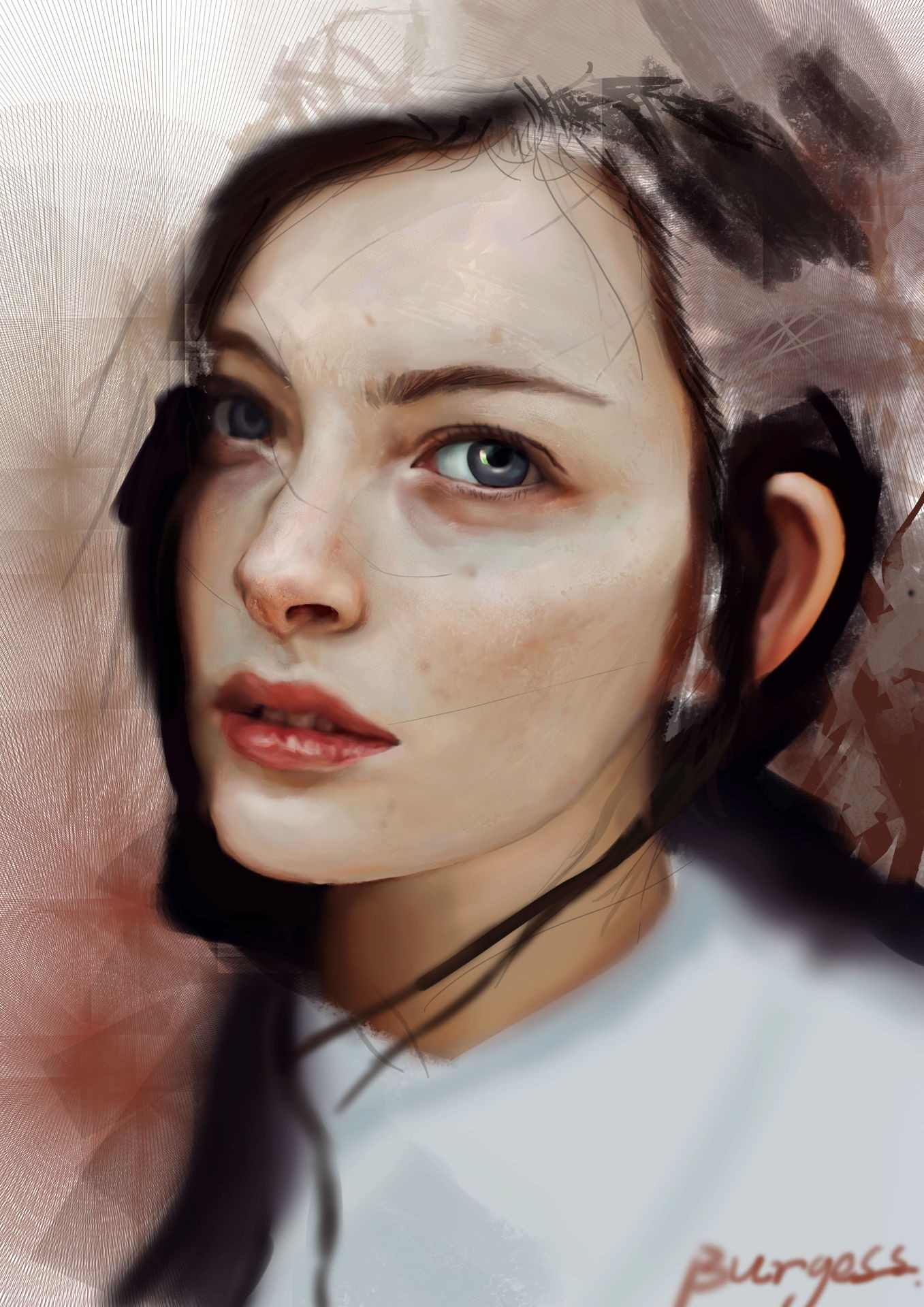 Digital painting of a young woman's face HD Wallpaper