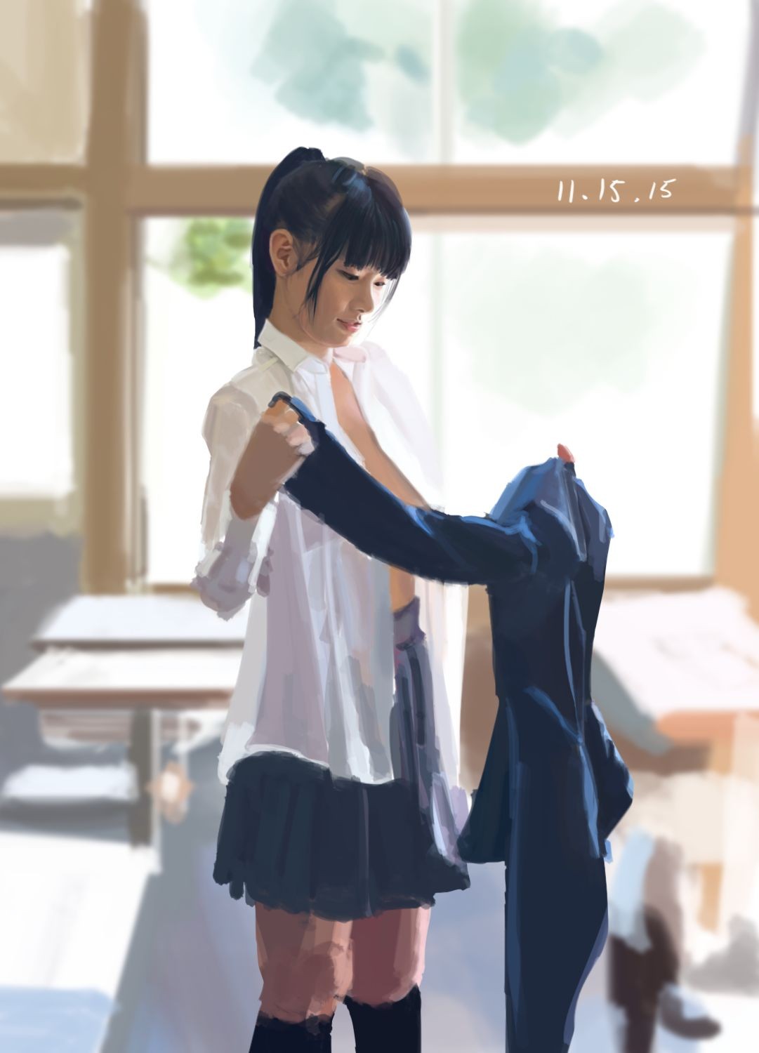 Japanese girl in school uniform changing clothes HD Wallpaper