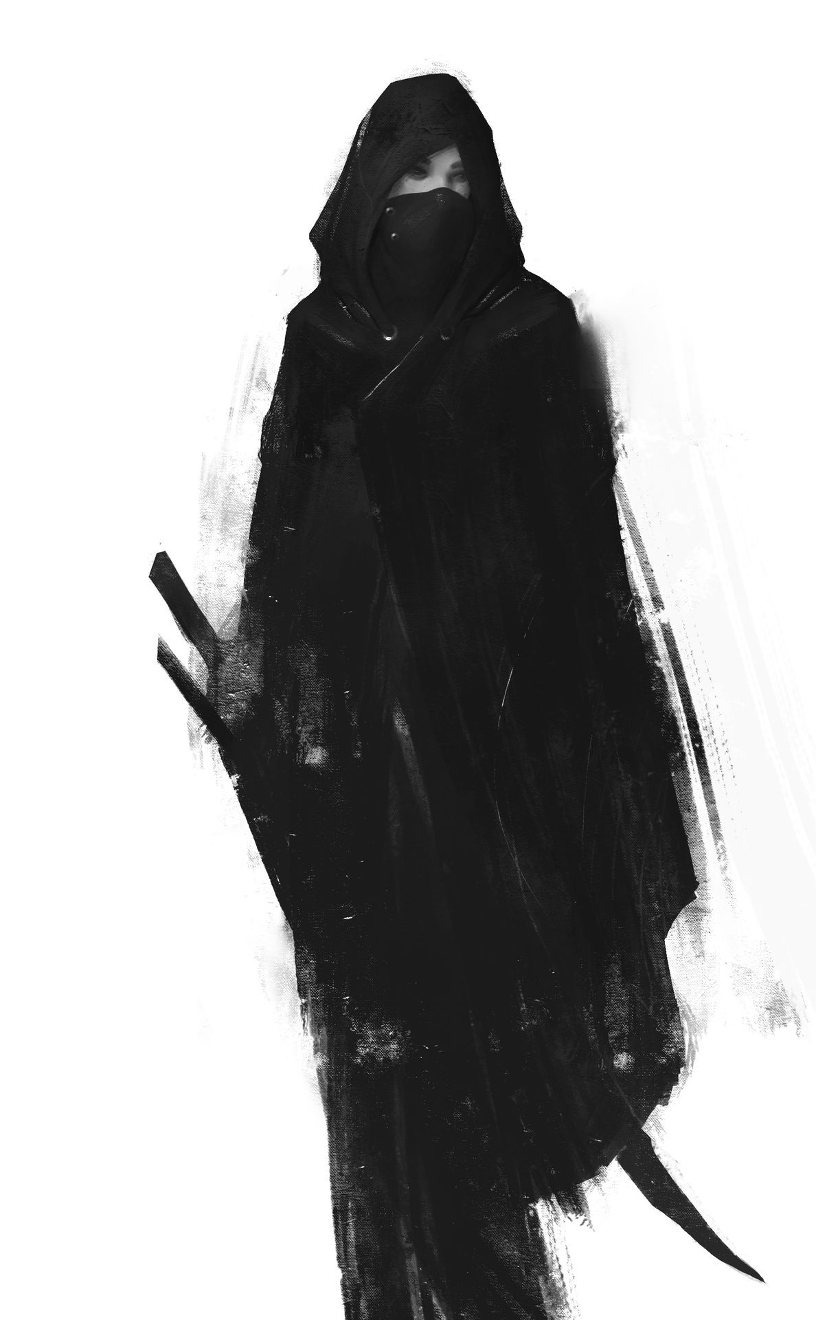 Anime girl in black cloak with swords HD Wallpaper