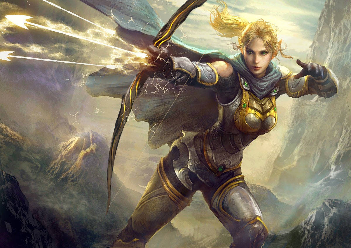 Fantasy Archer Shooting Arrows in Mountains HD Wallpaper