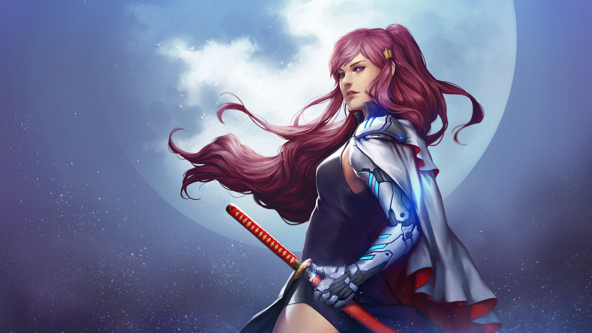 Fantasy art of a woman with a katana HD Wallpaper