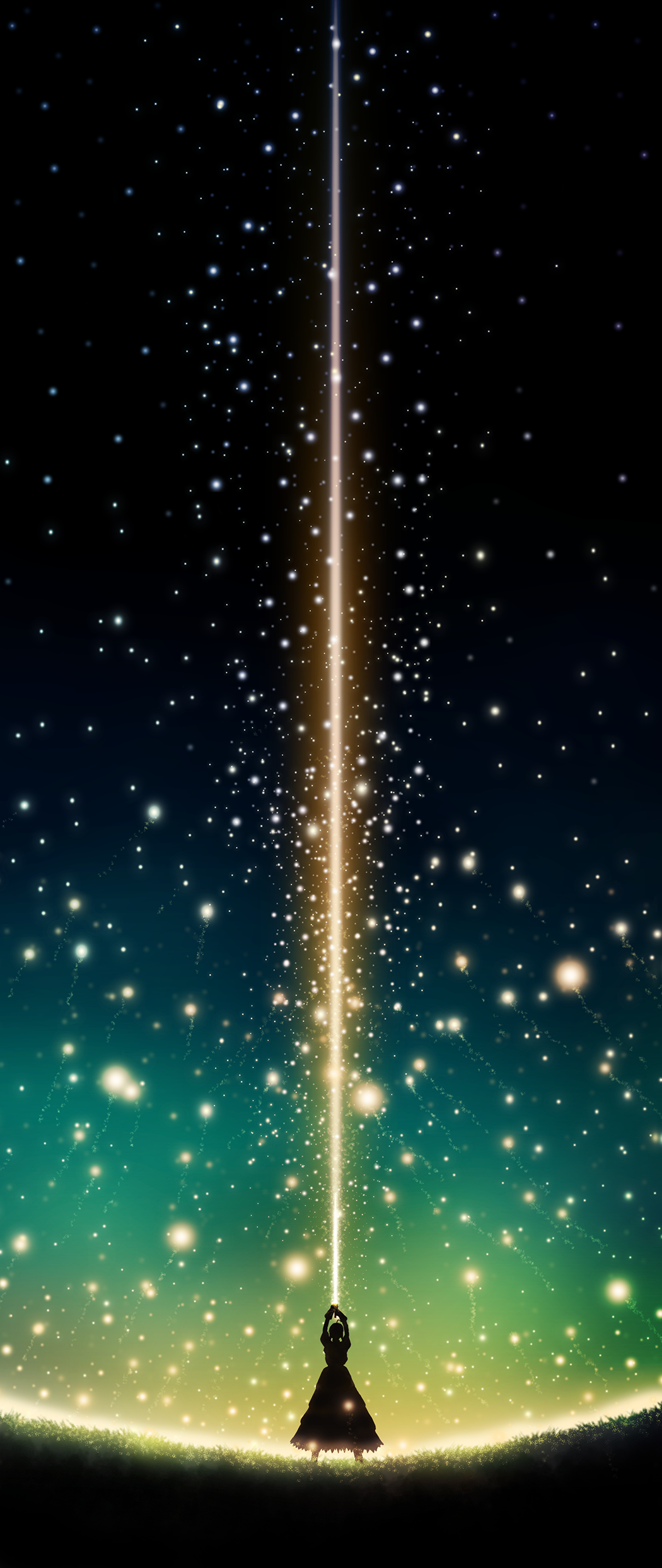 Saber holding a beam of light in the night sky HD Wallpaper