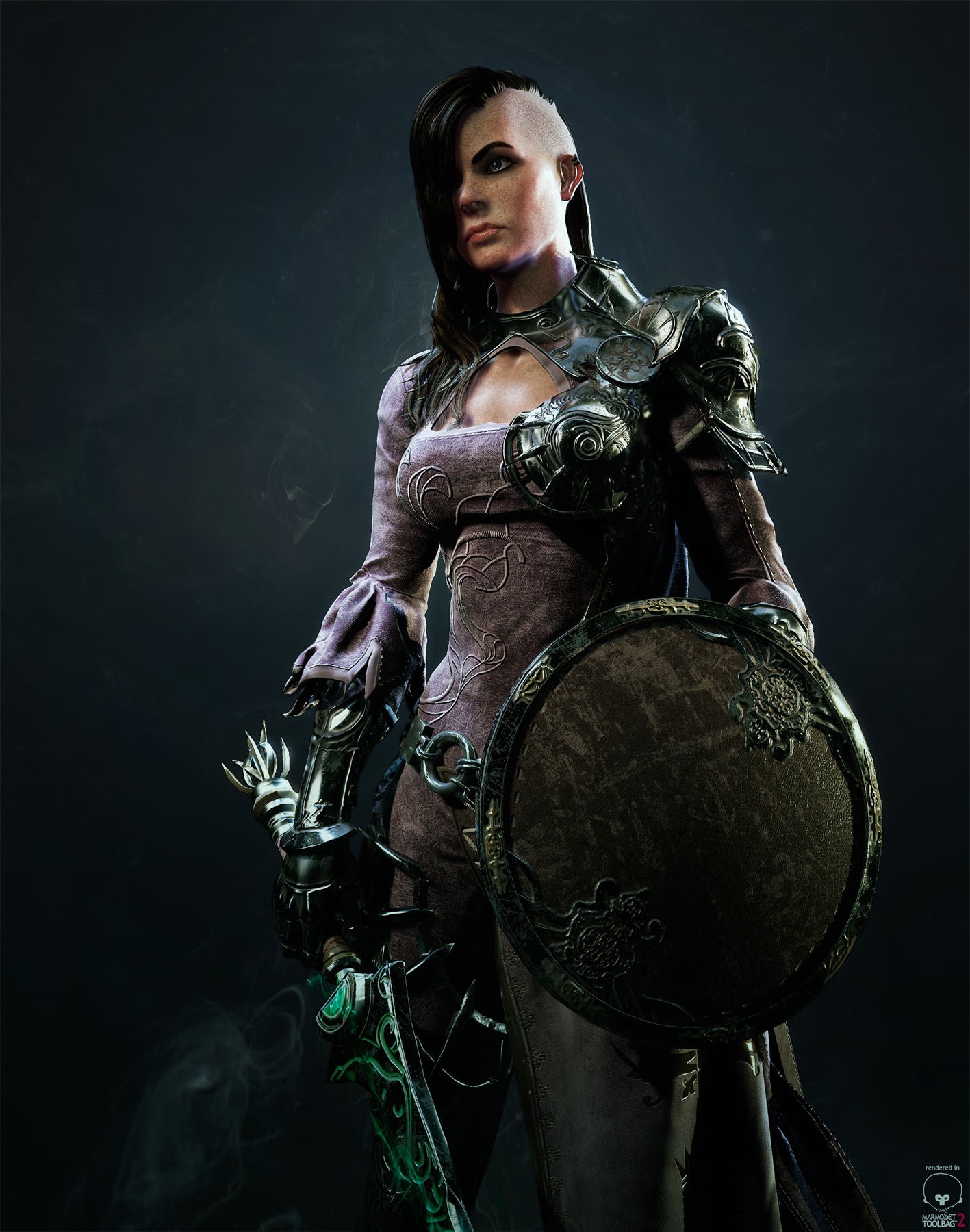 Female warrior with sword and shield HD Wallpaper