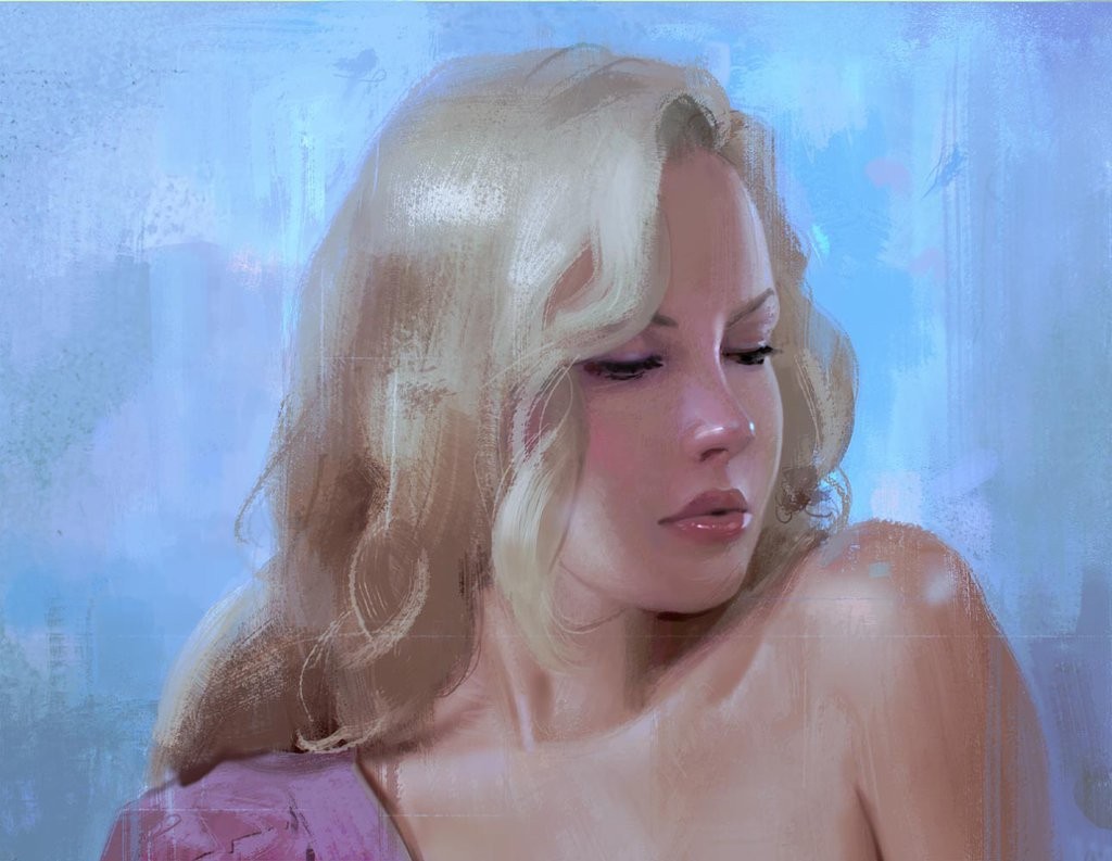 Artwork of a blonde woman with a pink dress HD Wallpaper