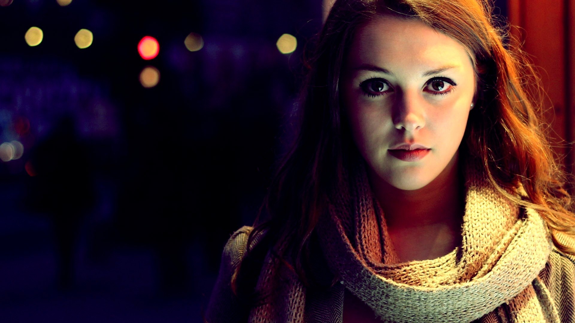 Imogen Dyer with a scarf at night HD Wallpaper