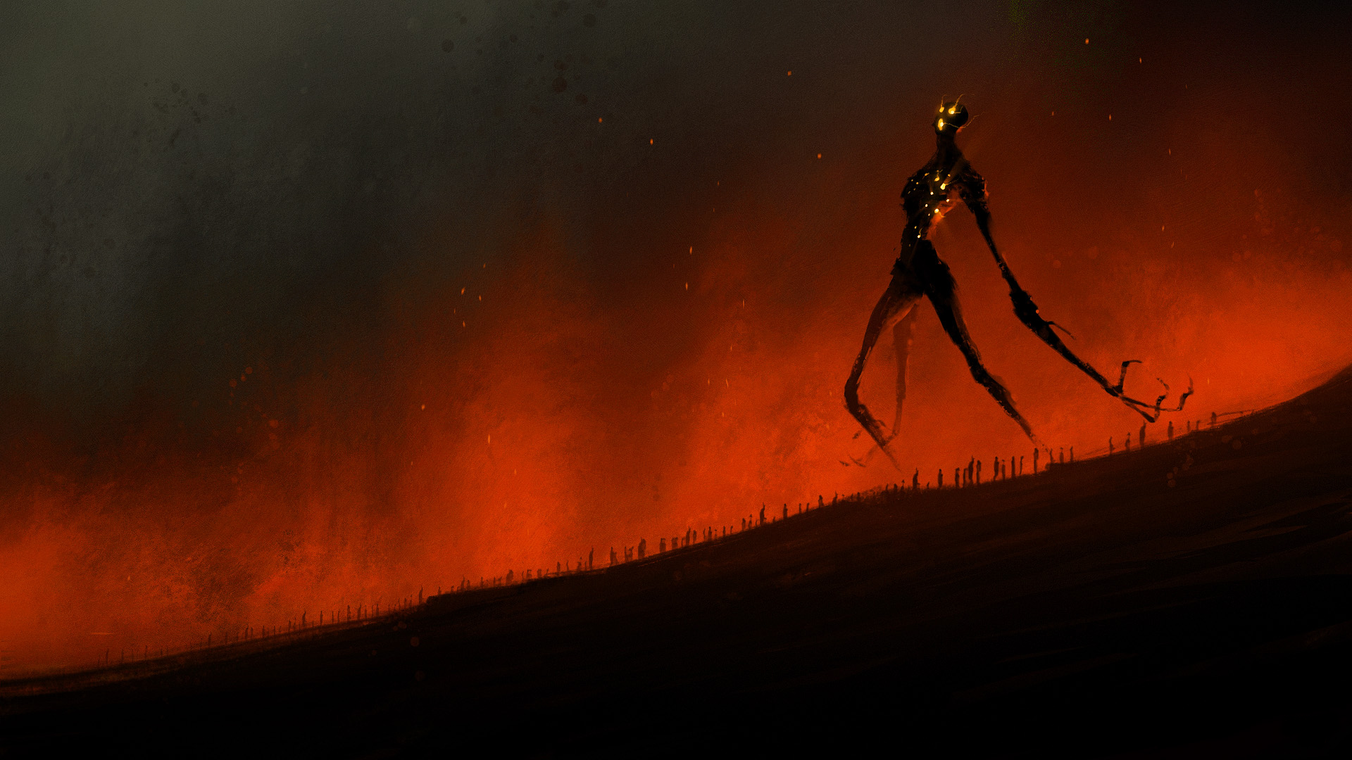Christopher Balaskas artwork of a giant creature and people HD Wallpaper