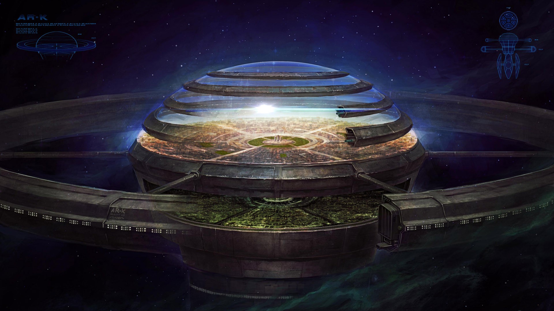 ARK space station with city inside HD Wallpaper