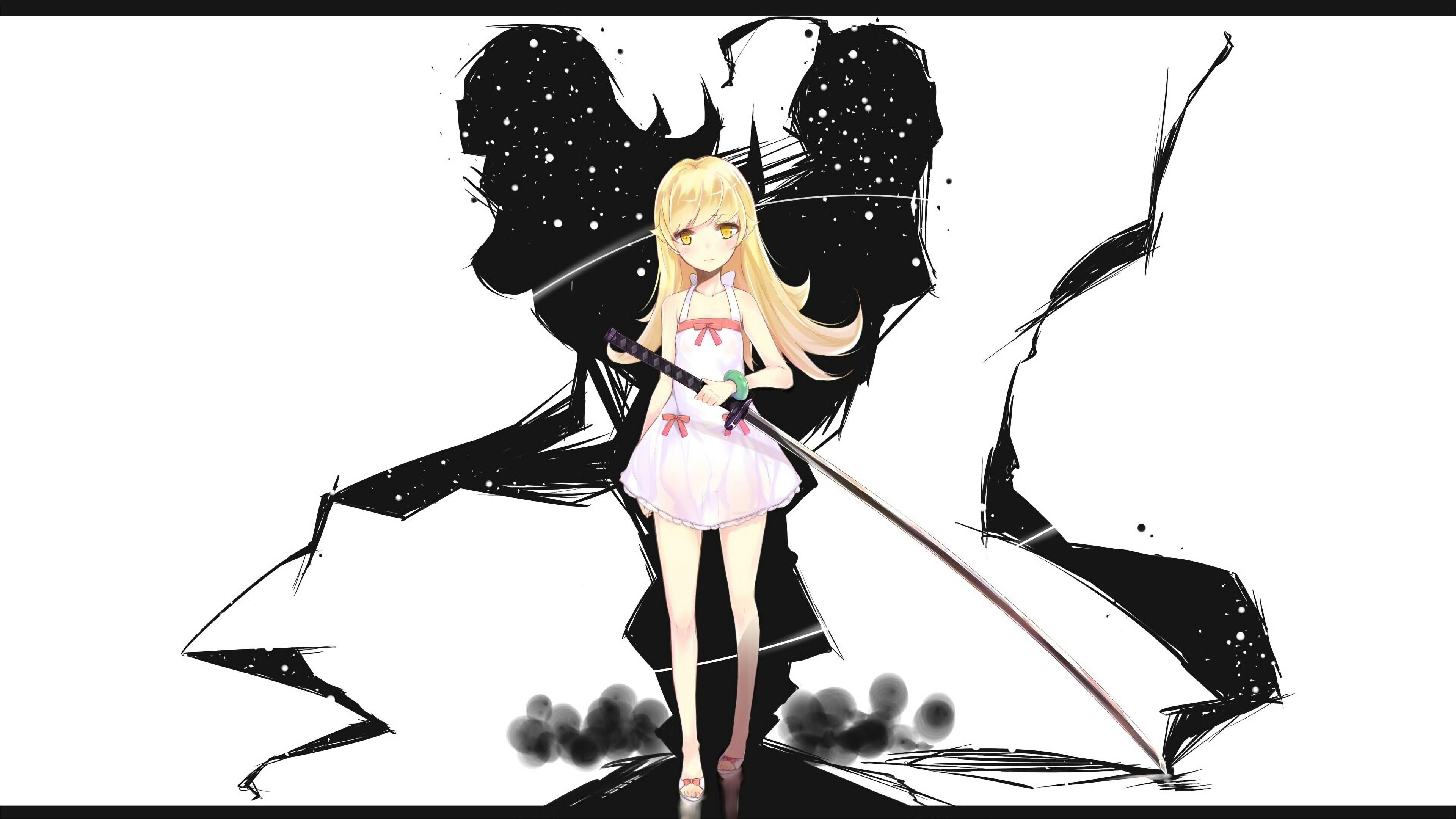 Oshino Shinobu from Monogatari Series with a sword HD Wallpaper