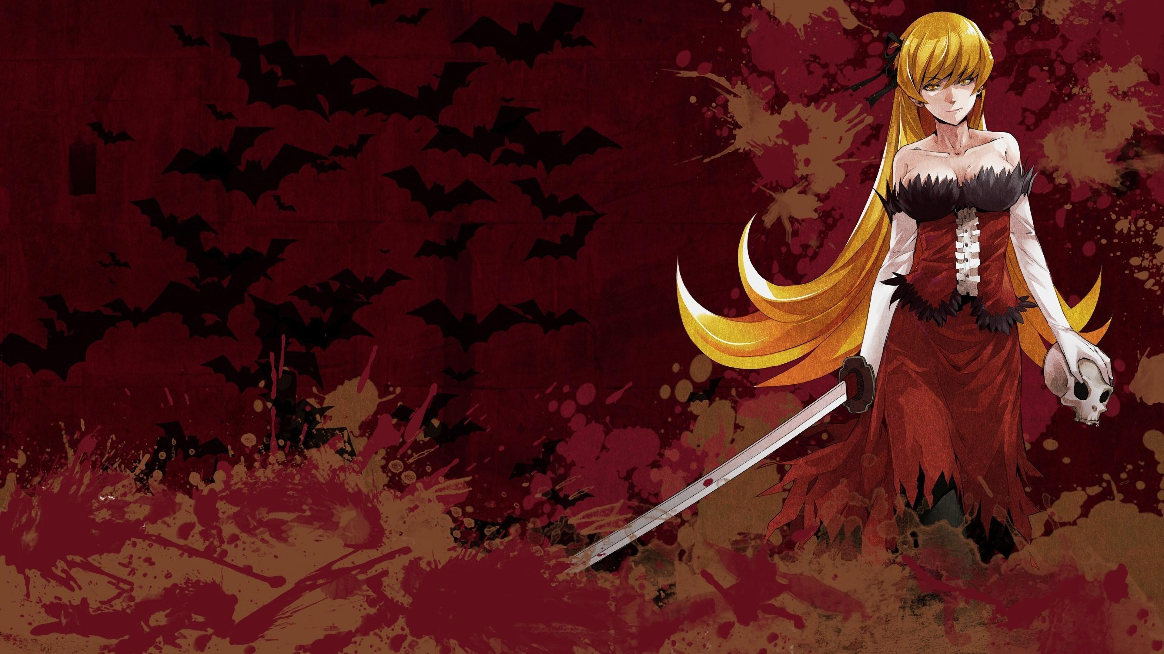 Oshino Shinobu with a skull and sword HD Wallpaper