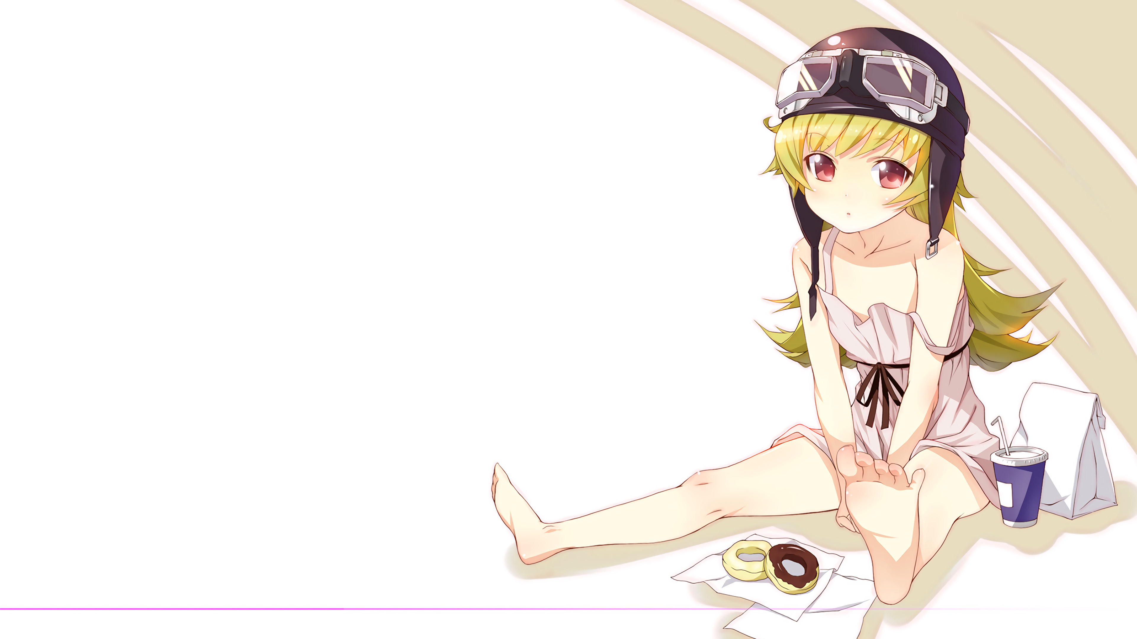 Oshino Shinobu from Monogatari Series with donuts HD Wallpaper