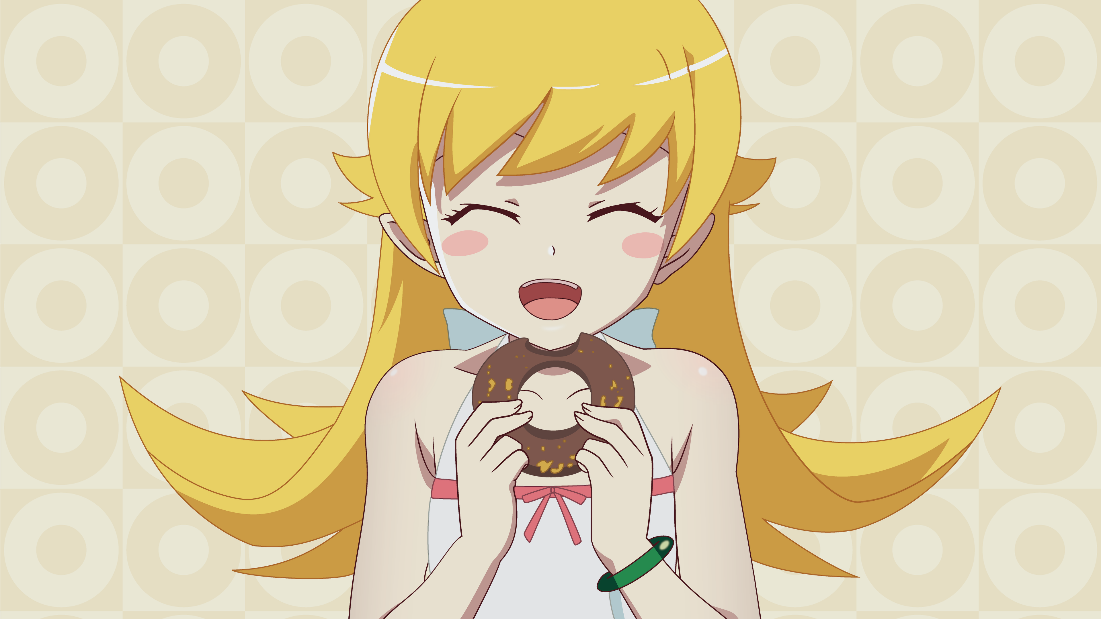 Oshino Shinobu eating a donut HD Wallpaper