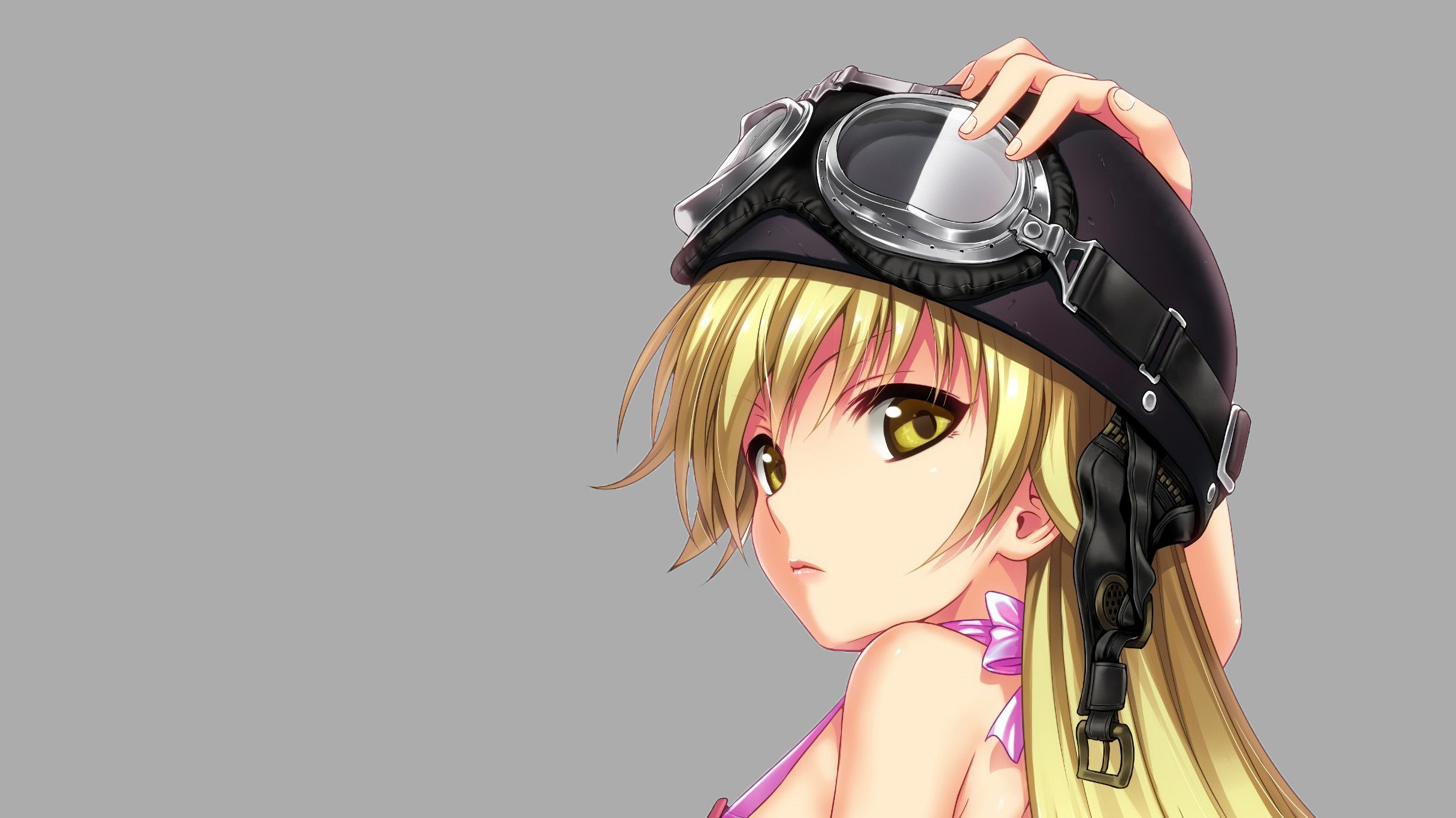Oshino Shinobu wearing goggles and helmet HD Wallpaper