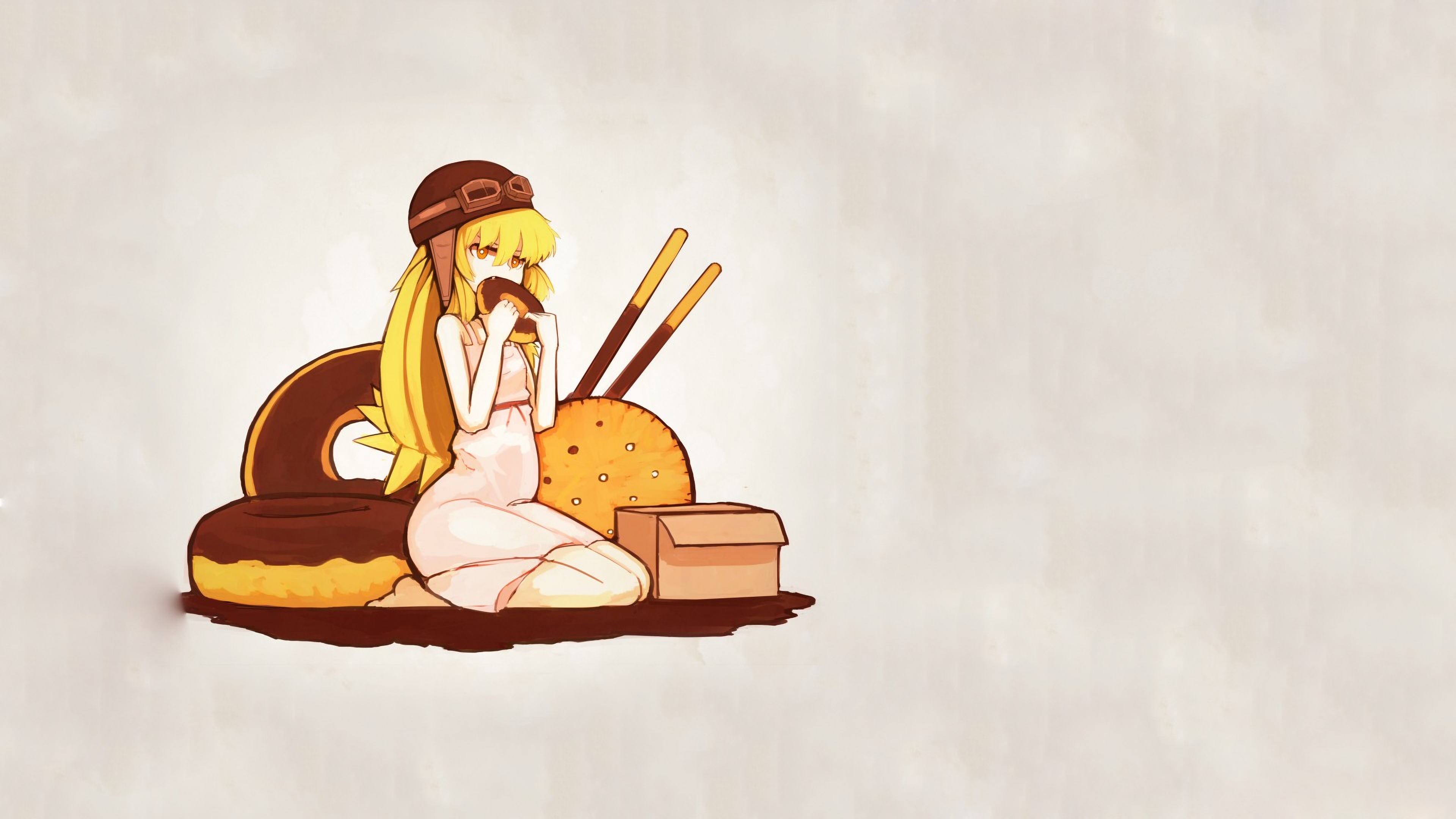 Oshino Shinobu eating donuts and Pocky HD Wallpaper