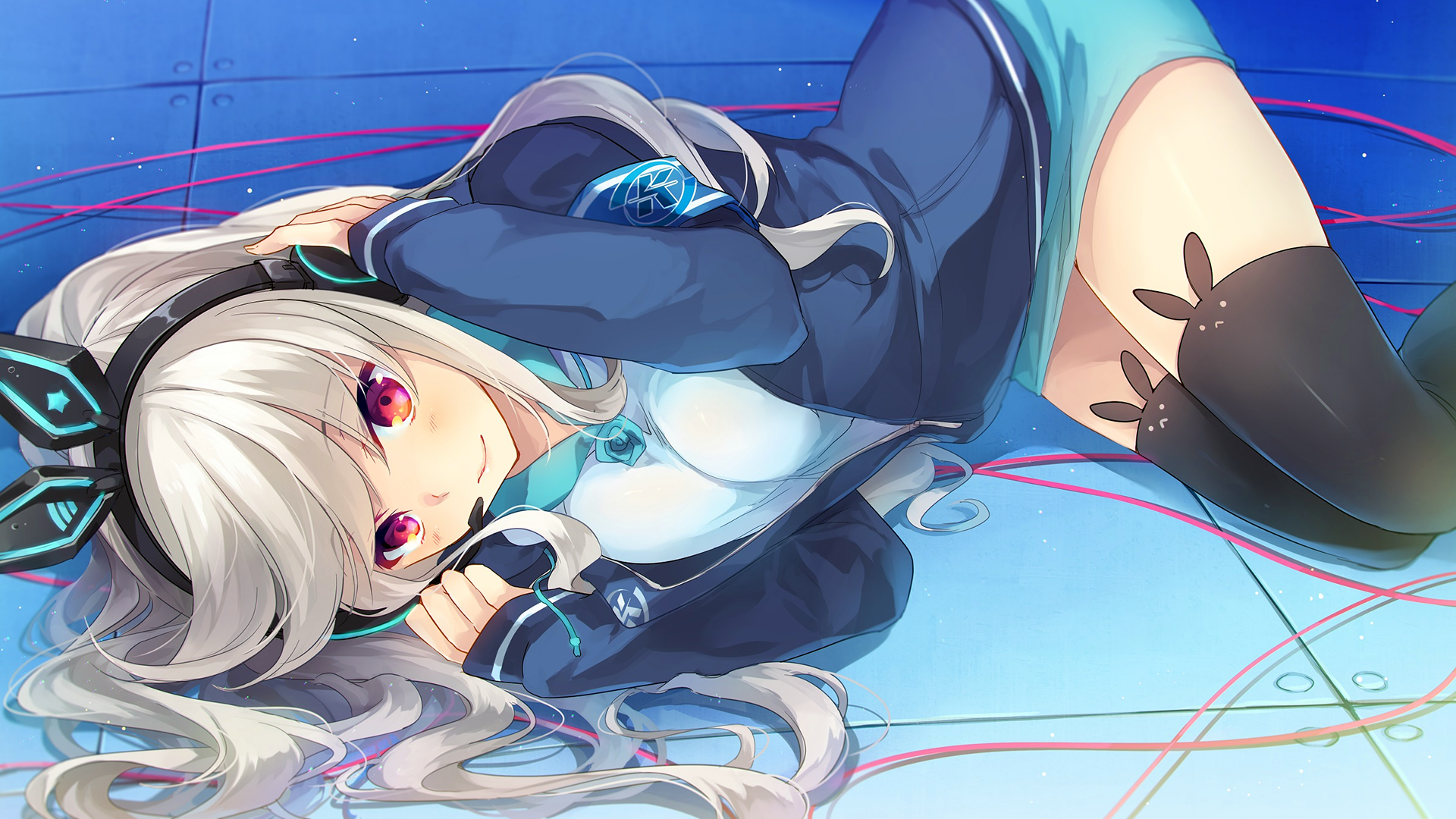 Anime girl with headphones lying down HD Wallpaper