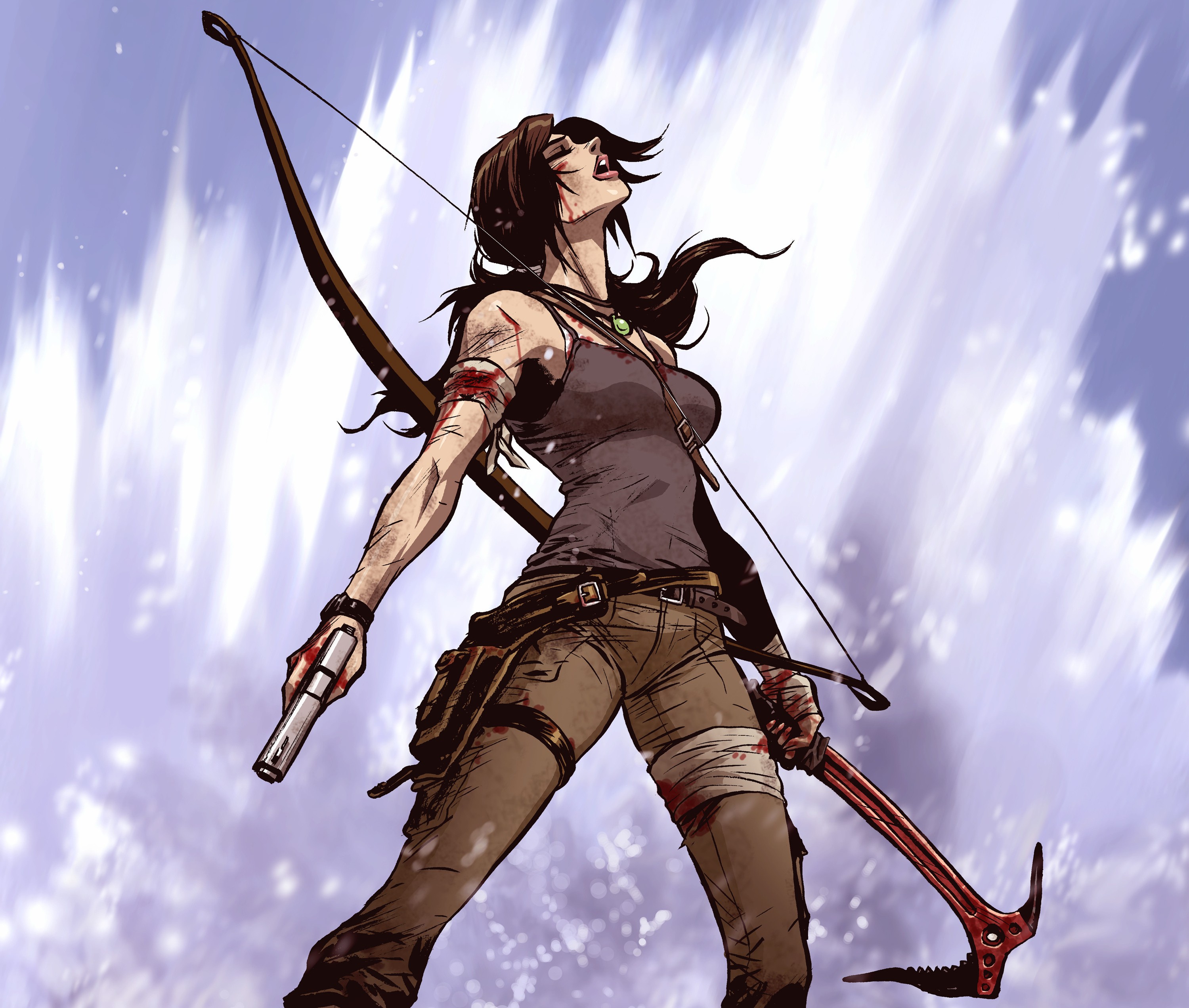 Lara Croft with bow and ice axe HD Wallpaper