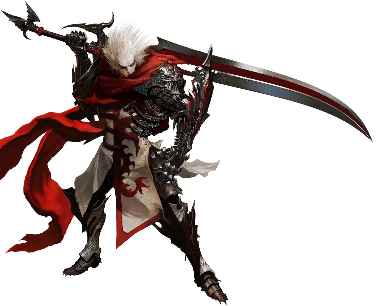 Anime warrior with white hair and red cape HD Wallpaper