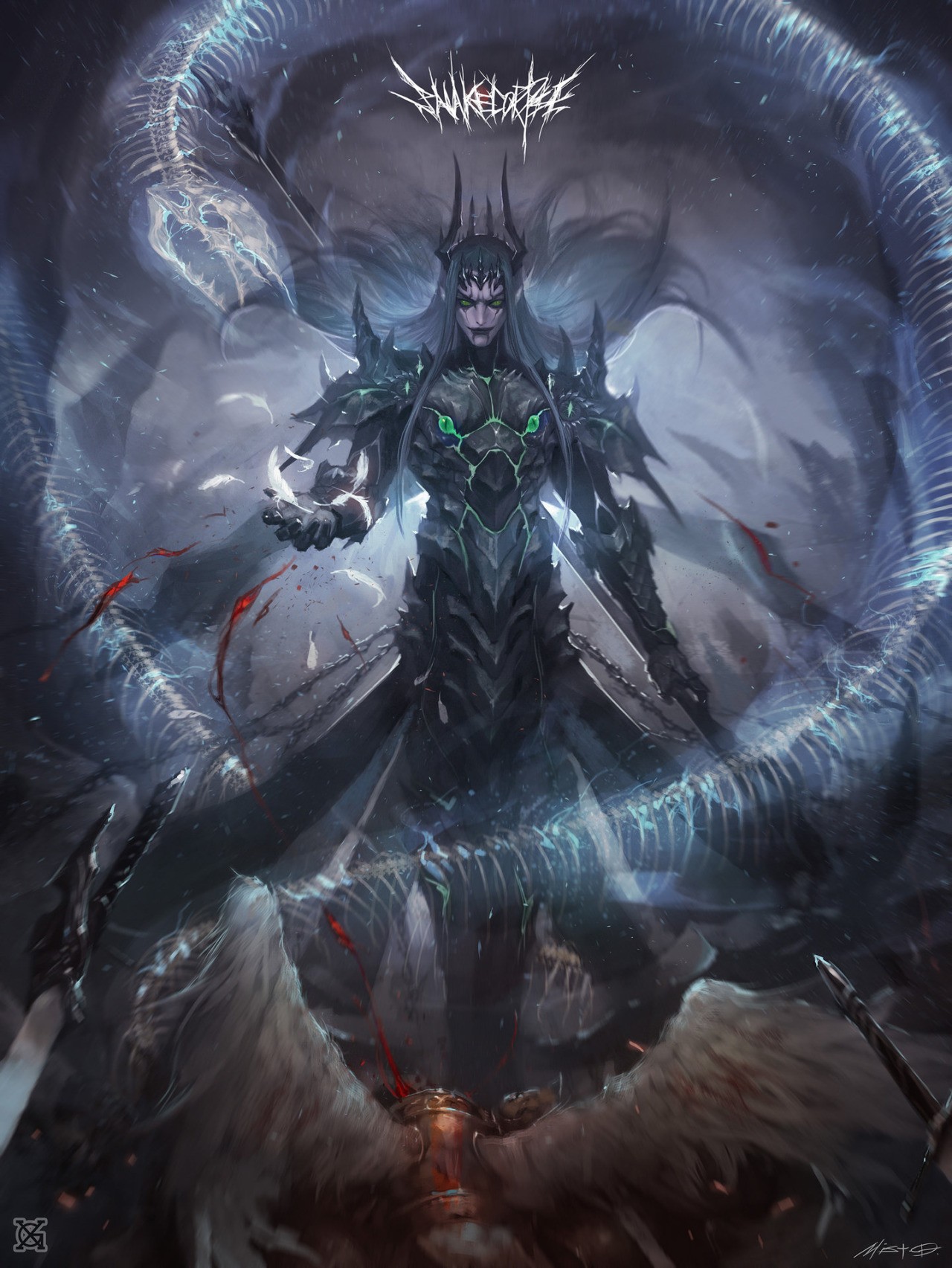 Dark King with Serpent Skeleton and Wings HD Wallpaper
