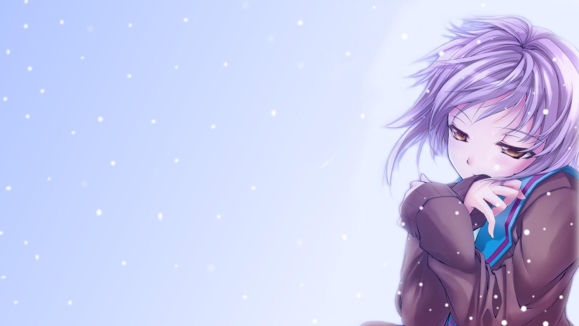 Nagato Yuki from The Melancholy of Haruhi Suzumiya in snow HD Wallpaper