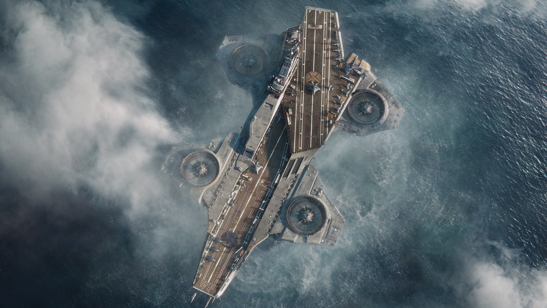 S.H.I.E.L.D. Helicarrier flying over the sea HD Wallpaper