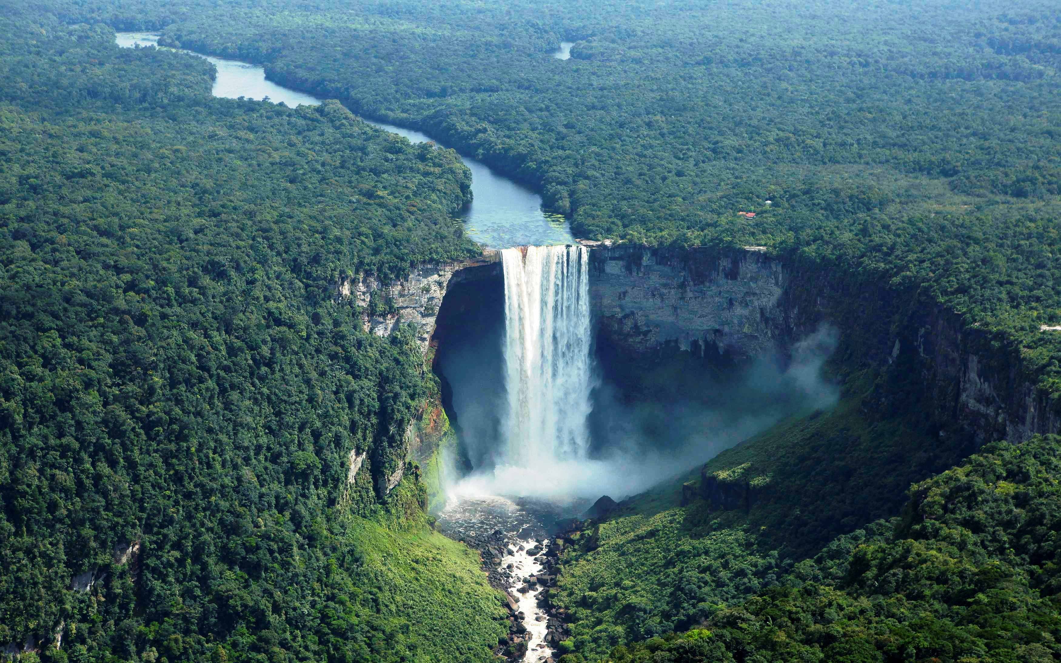 Kaieteur Falls in Guyana surrounded by lush rainforest HD Wallpaper