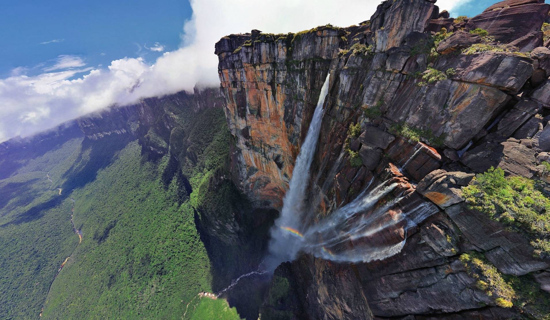 Angel Falls waterfall cascading down a sheer cliff face HD Wallpaper