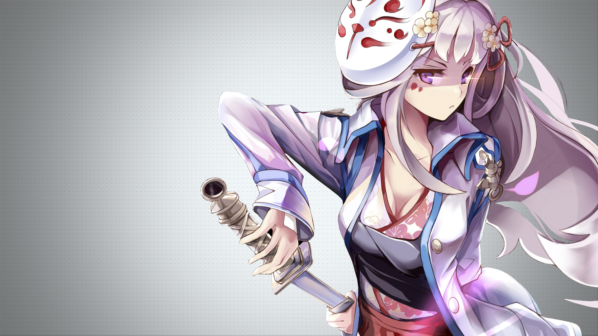 Anime girl with fox mask and sword HD Wallpaper