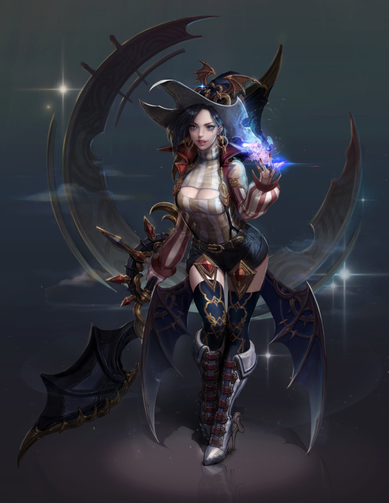Anime witch with scythe and magic HD Wallpaper