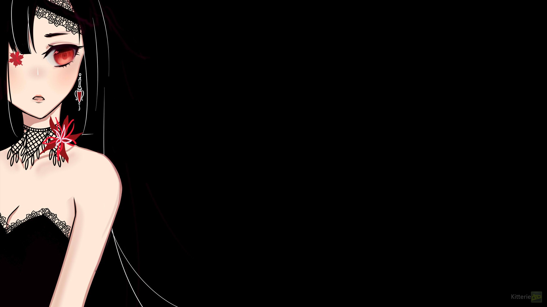 Anime girl with black hair and red eyes HD Wallpaper
