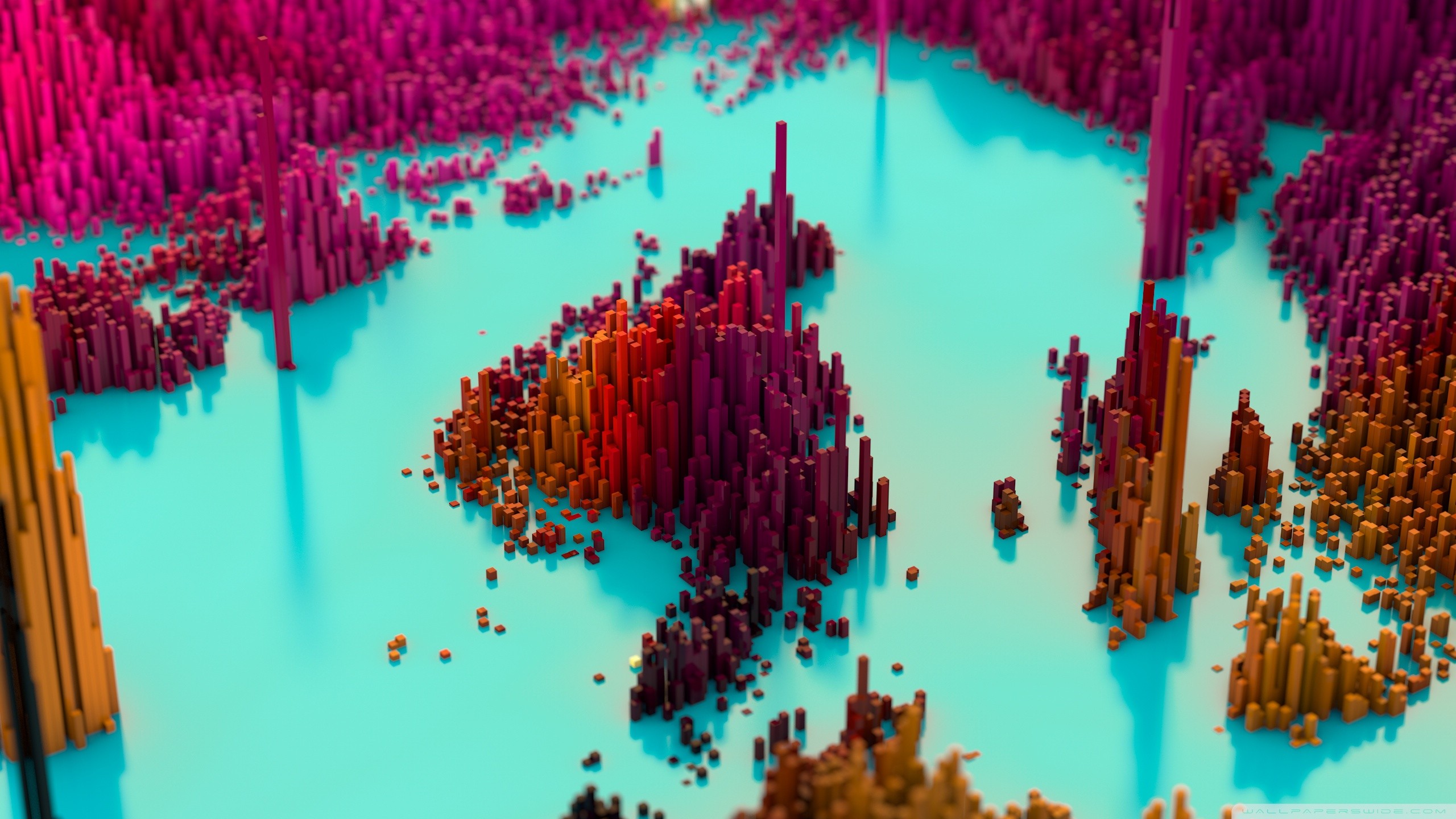 Abstract 3D render of colorful pixelated landscape HD Wallpaper