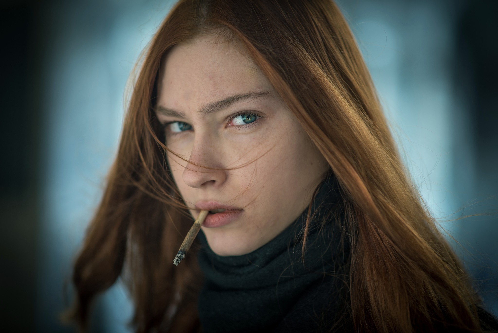 Woman with red hair smoking a cigarette HD Wallpaper